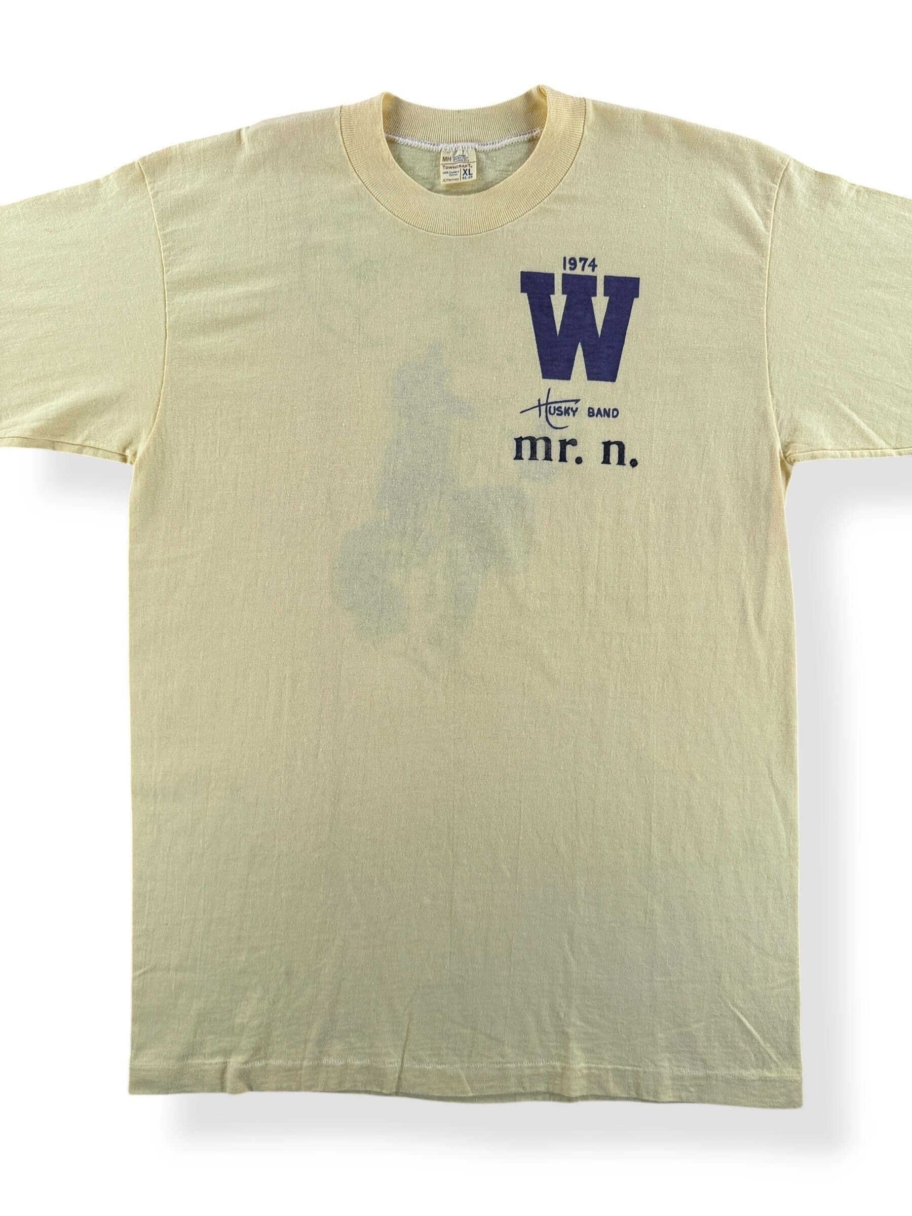 Front Close Up of Vintage 1974 Huskies Band Tee SZ XL (Fits M/L)