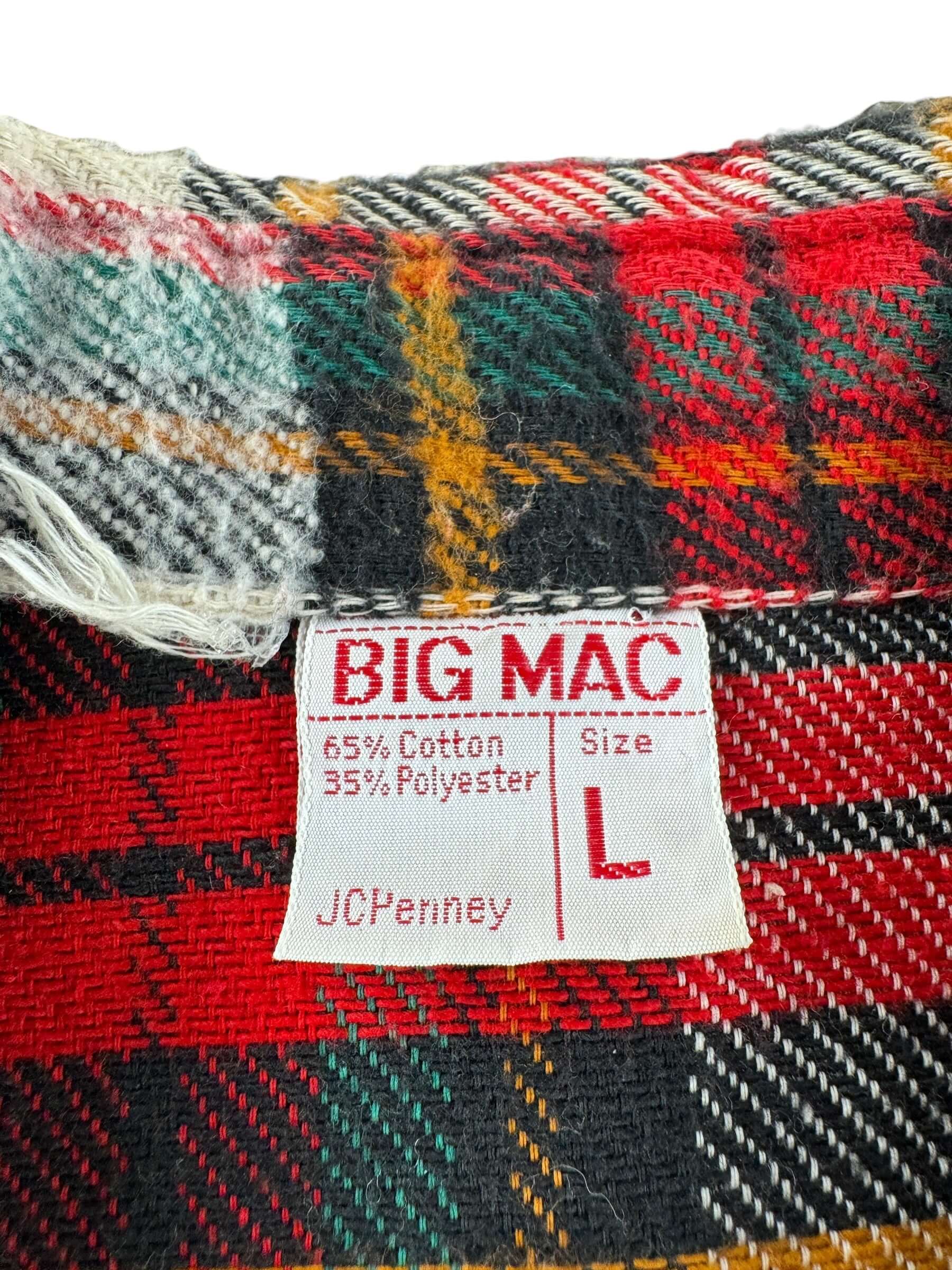 Label on Vintage Big Mac Cotton Poly Blend Flannel SZ L