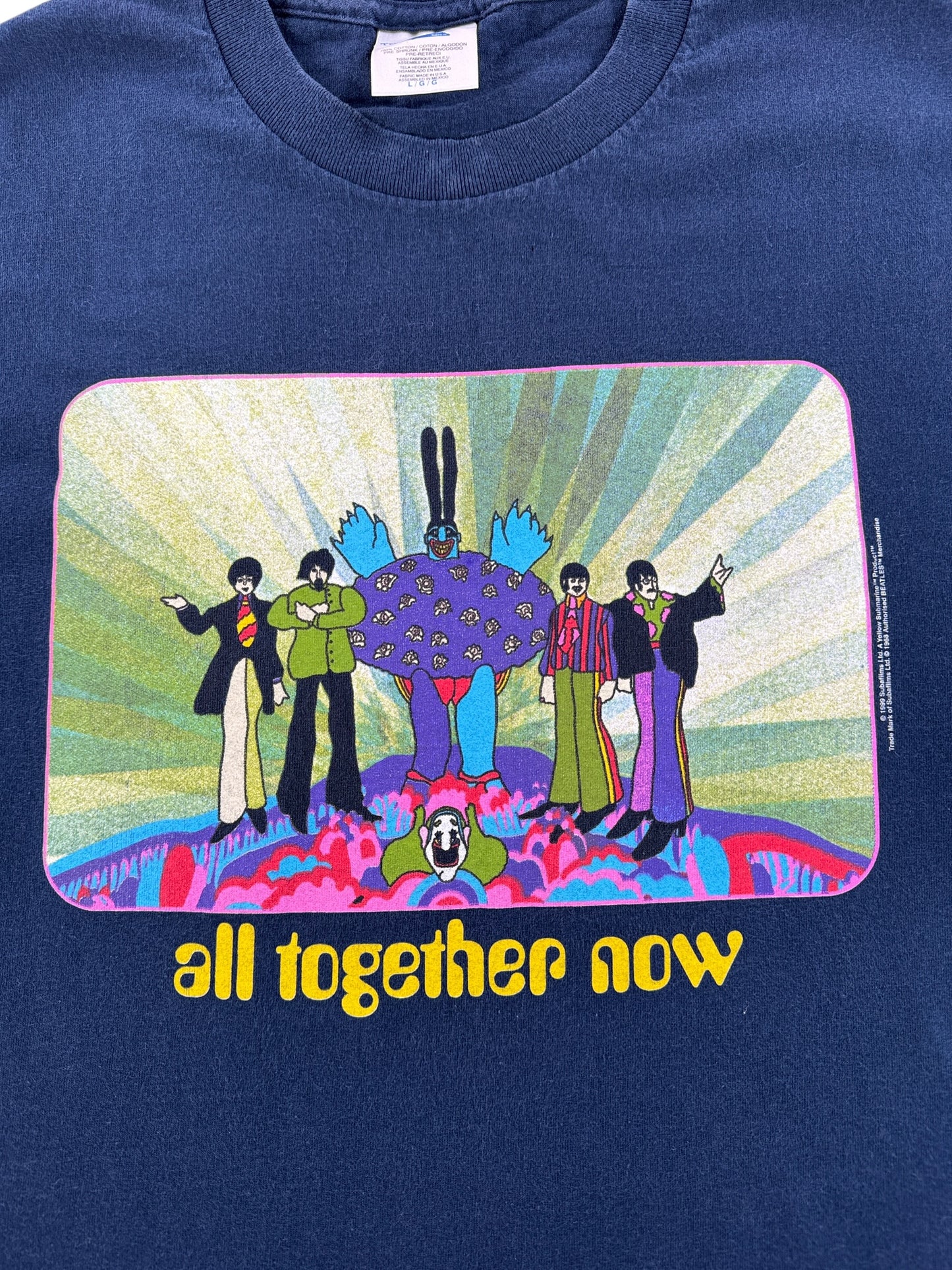 Graphic of Vintage Beatles Yellow Submarine Tee SZ L (Fits M)