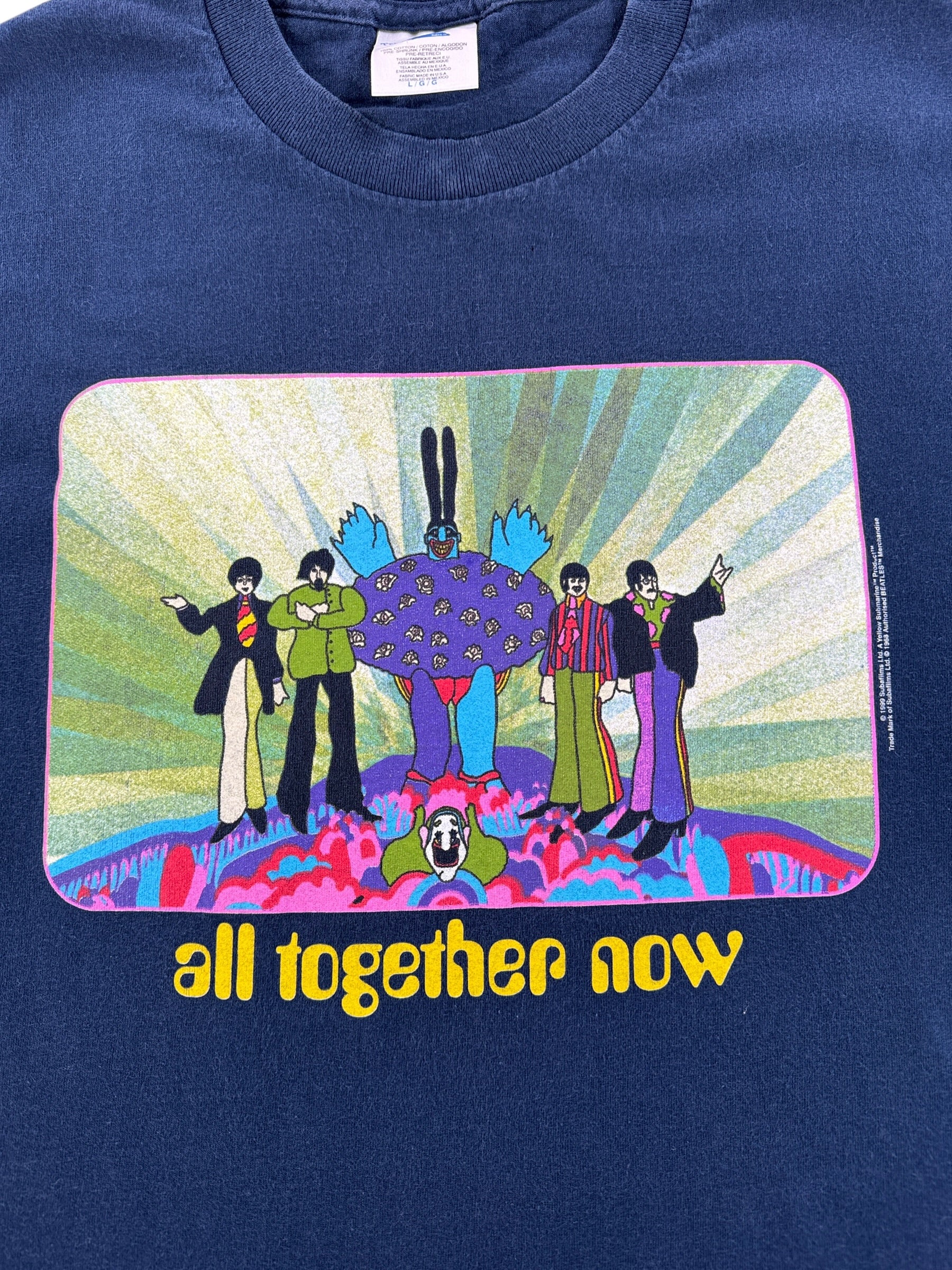 Graphic of Vintage Beatles Yellow Submarine Tee SZ L (Fits M)