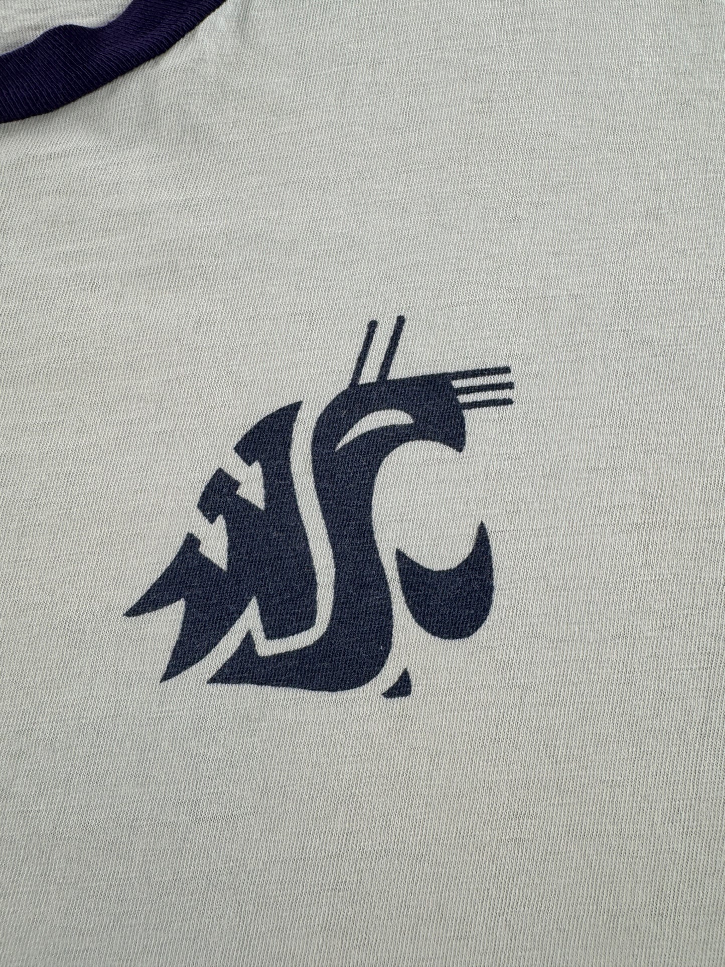 Graphic of Vintage Champion Blue Bar Waterprint WSU Ringer SZ XL (Fits L)