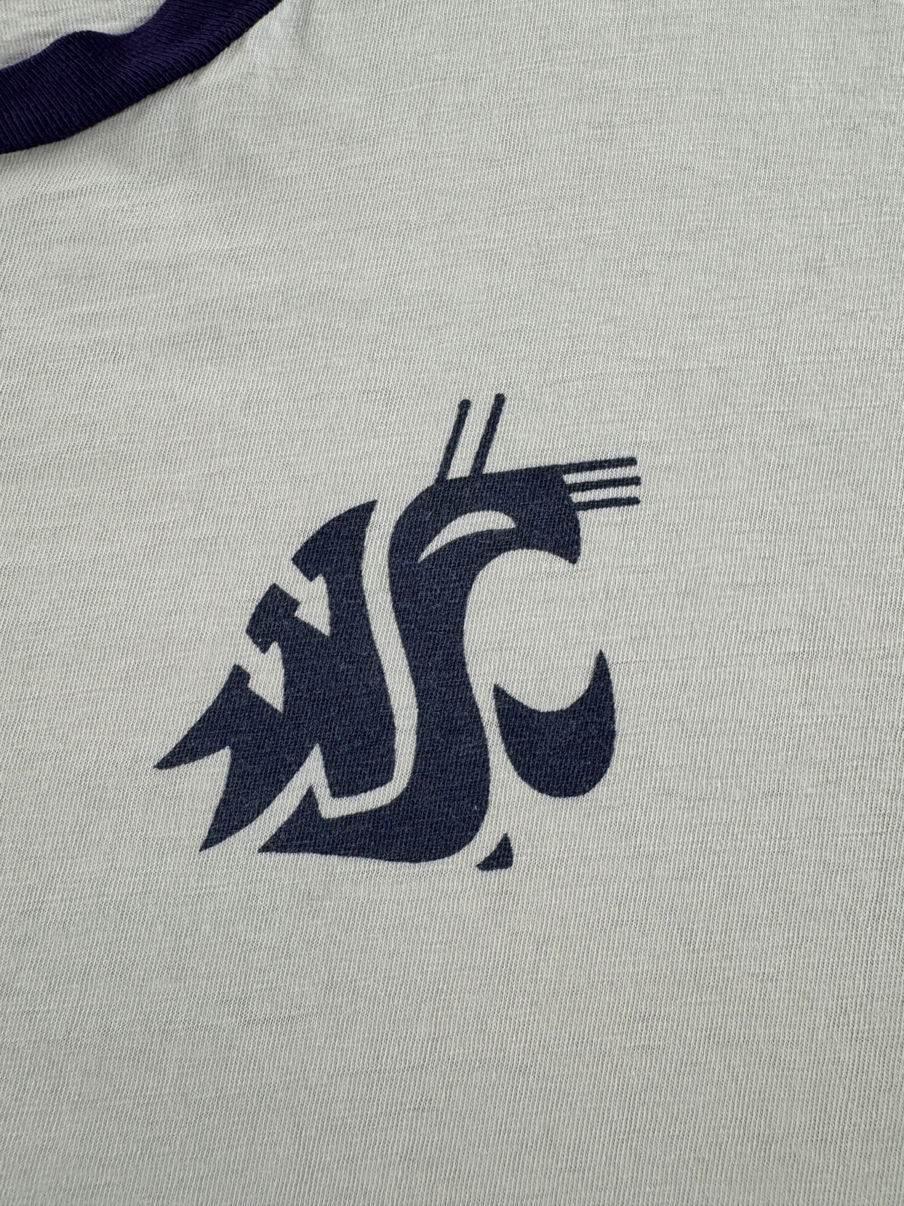 Graphic of Vintage Champion Blue Bar Waterprint WSU Ringer SZ XL (Fits L)