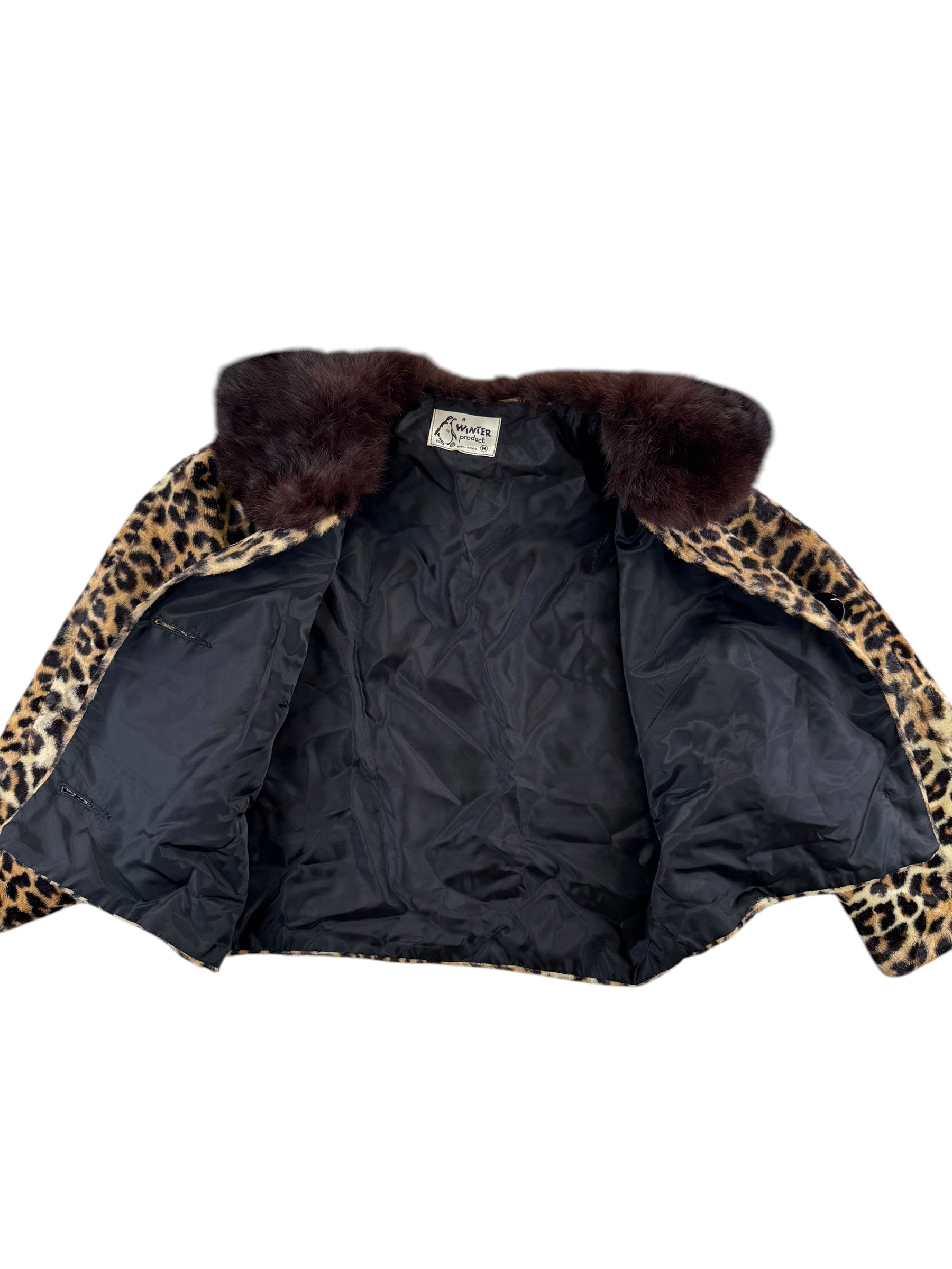 Open view of 1960s A Winter Product Leopard and Mink Cropped Jacket M