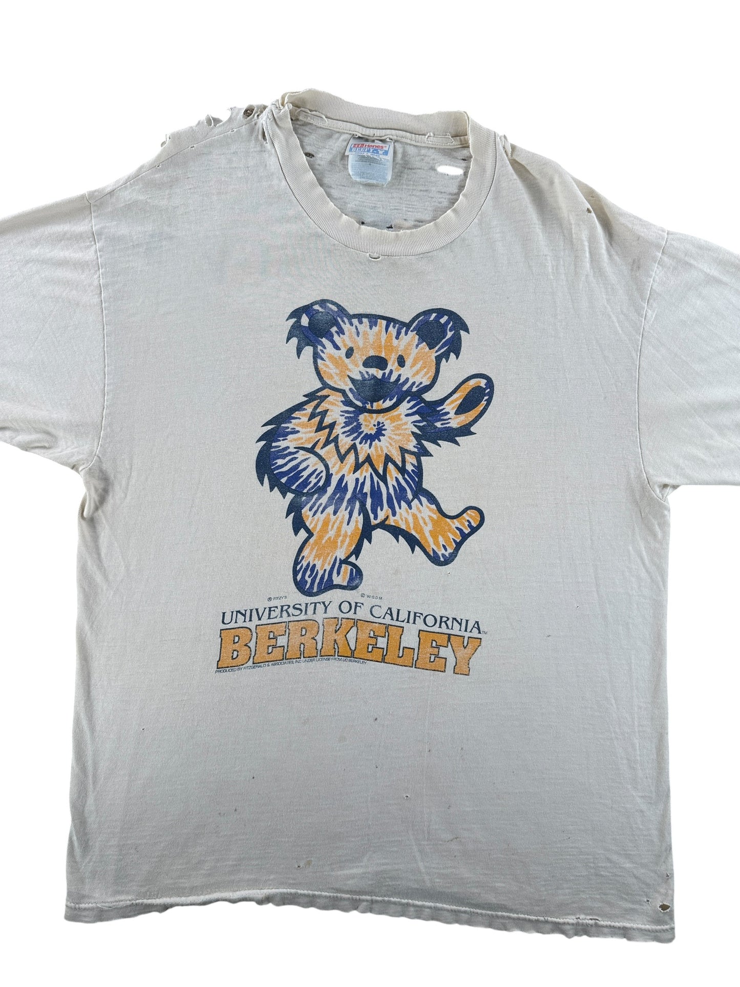 Front Close Up of Vintage Distressed Cal Berkeley Grateful Dead Tee SZ L
