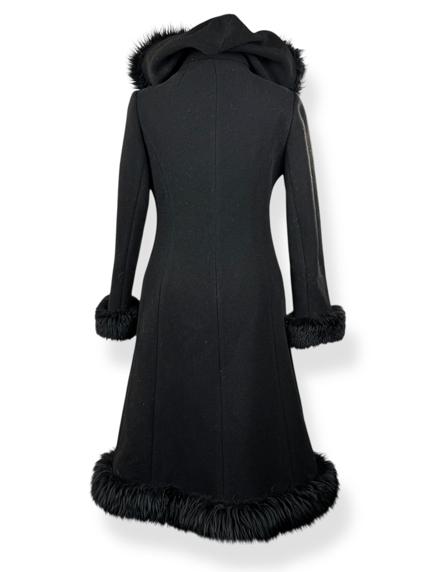 back of 1970s Simon Howard Wool Fur Trimmed Coat S