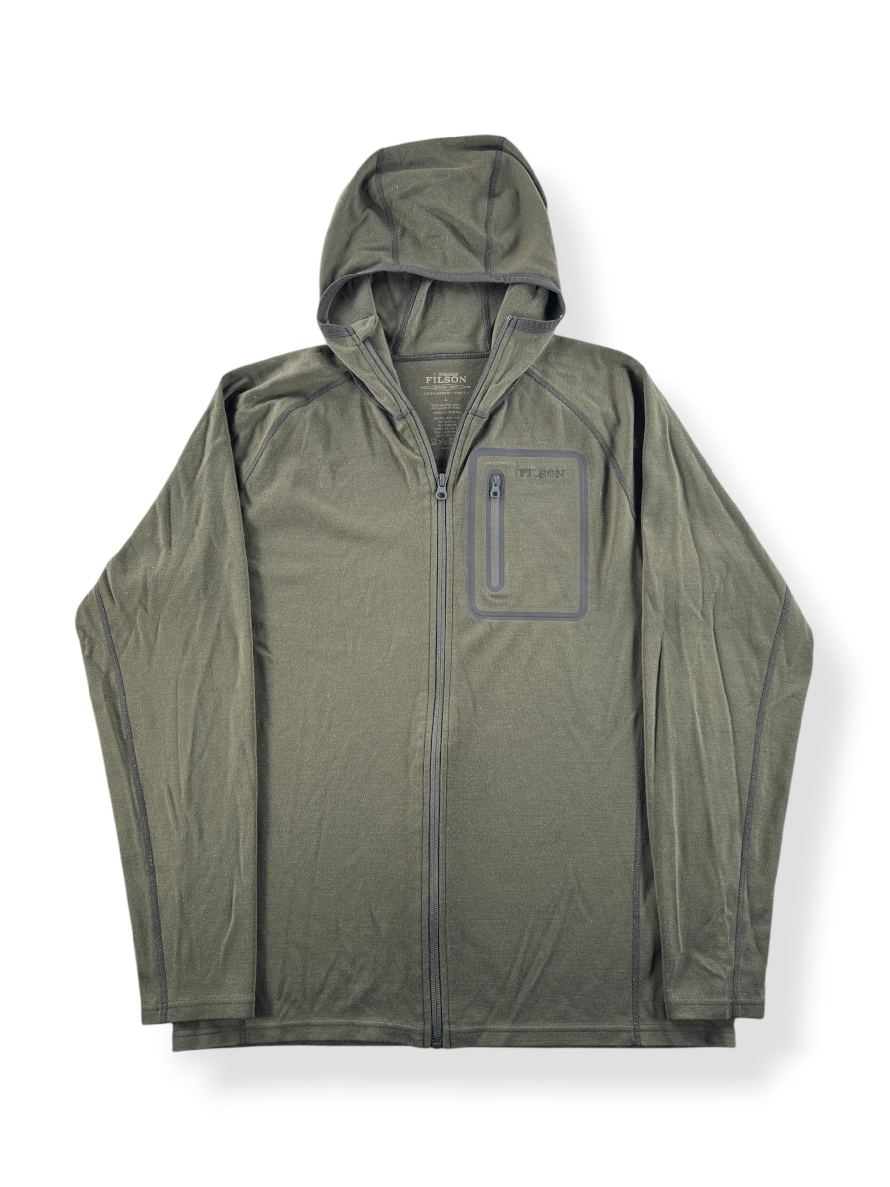 Front of Filson Merino Wool Hoodie SZ L