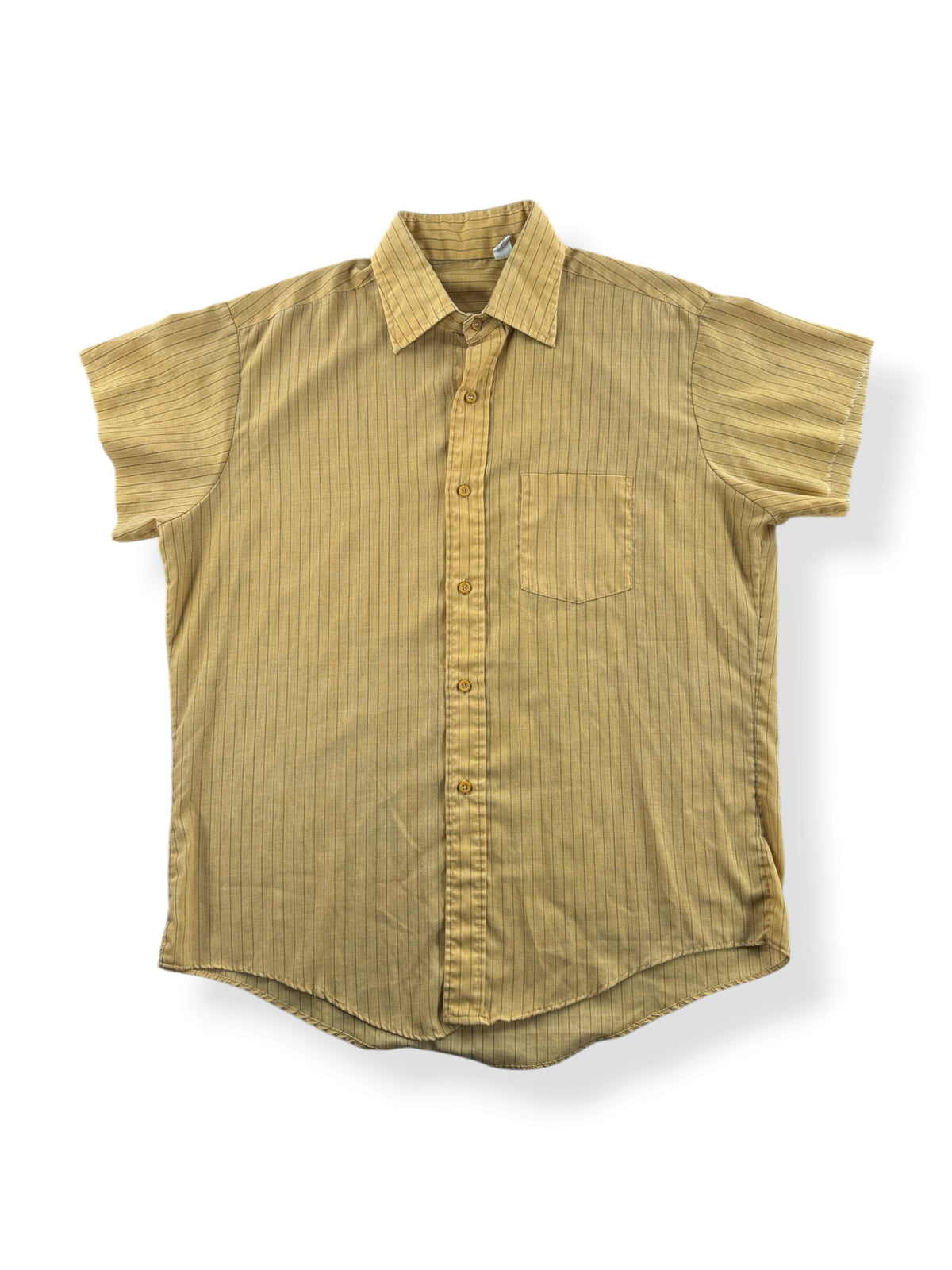 Front of Vintage 70s Yellow Striped Shirt W/ Chopped Sleeves SZ L