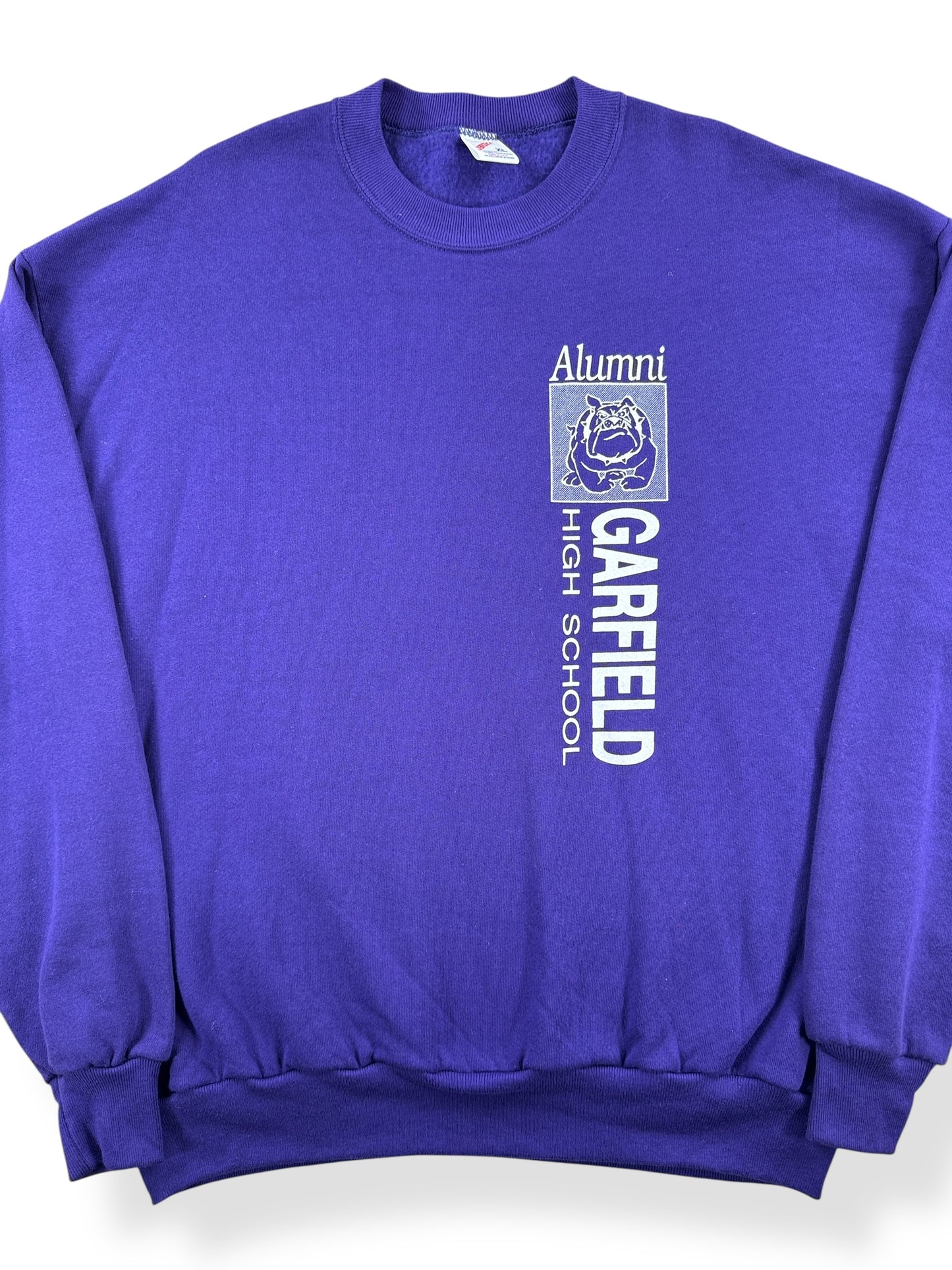 Front Close Up of Vintage Garfield High School Alumni Crewneck SZ XL
