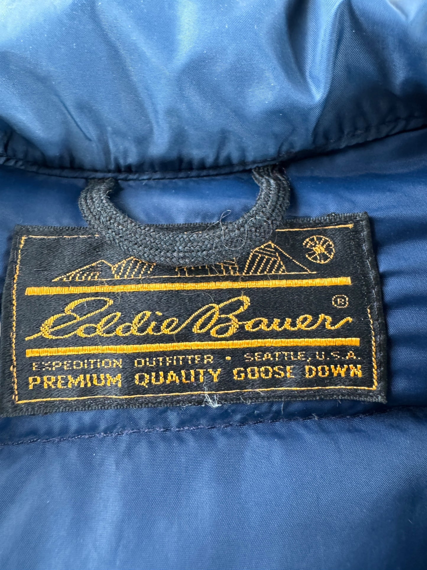 Label on Vintage Eddie Bauer Down Jacket SZ M - AS IS