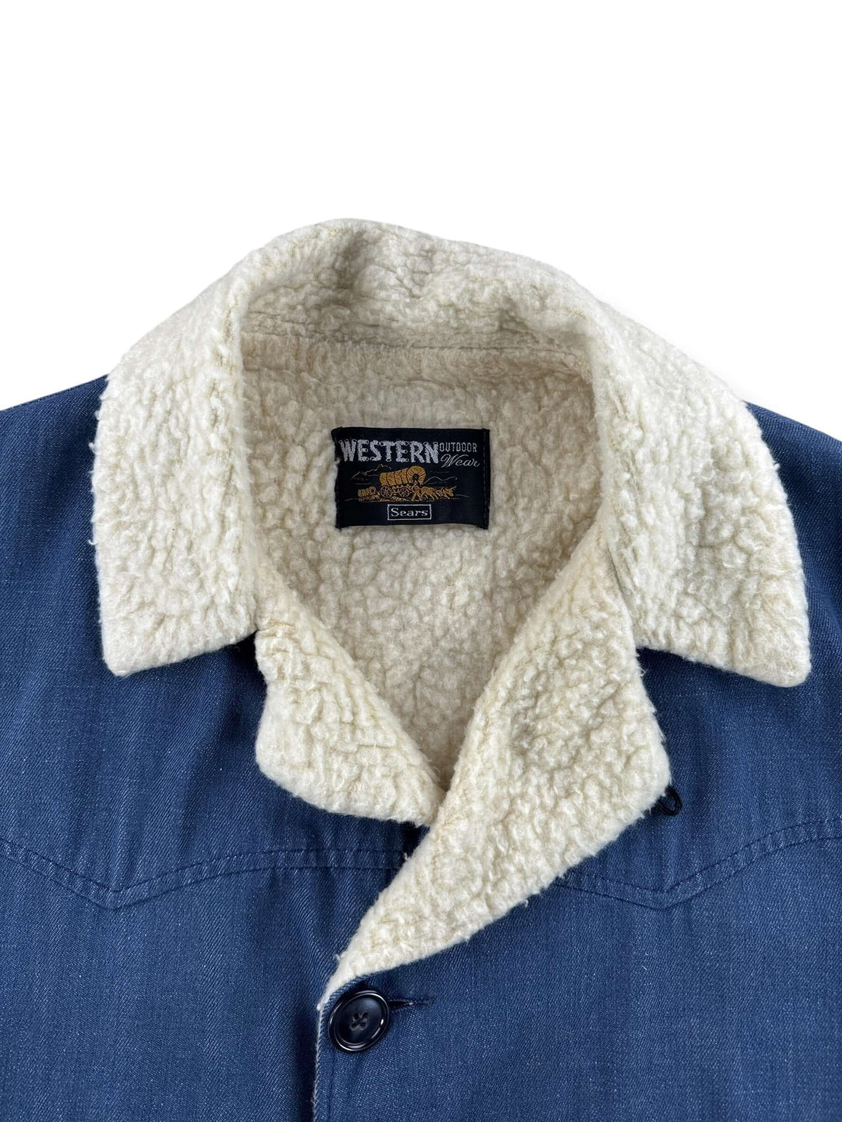 Collar on Vintage Sears Sherpa Denim Western Jacket SZ L
