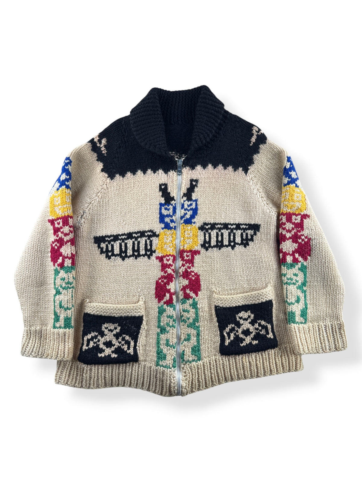 Front of Vintage Totem Thunderbird Cowichan Sweater SZ S
