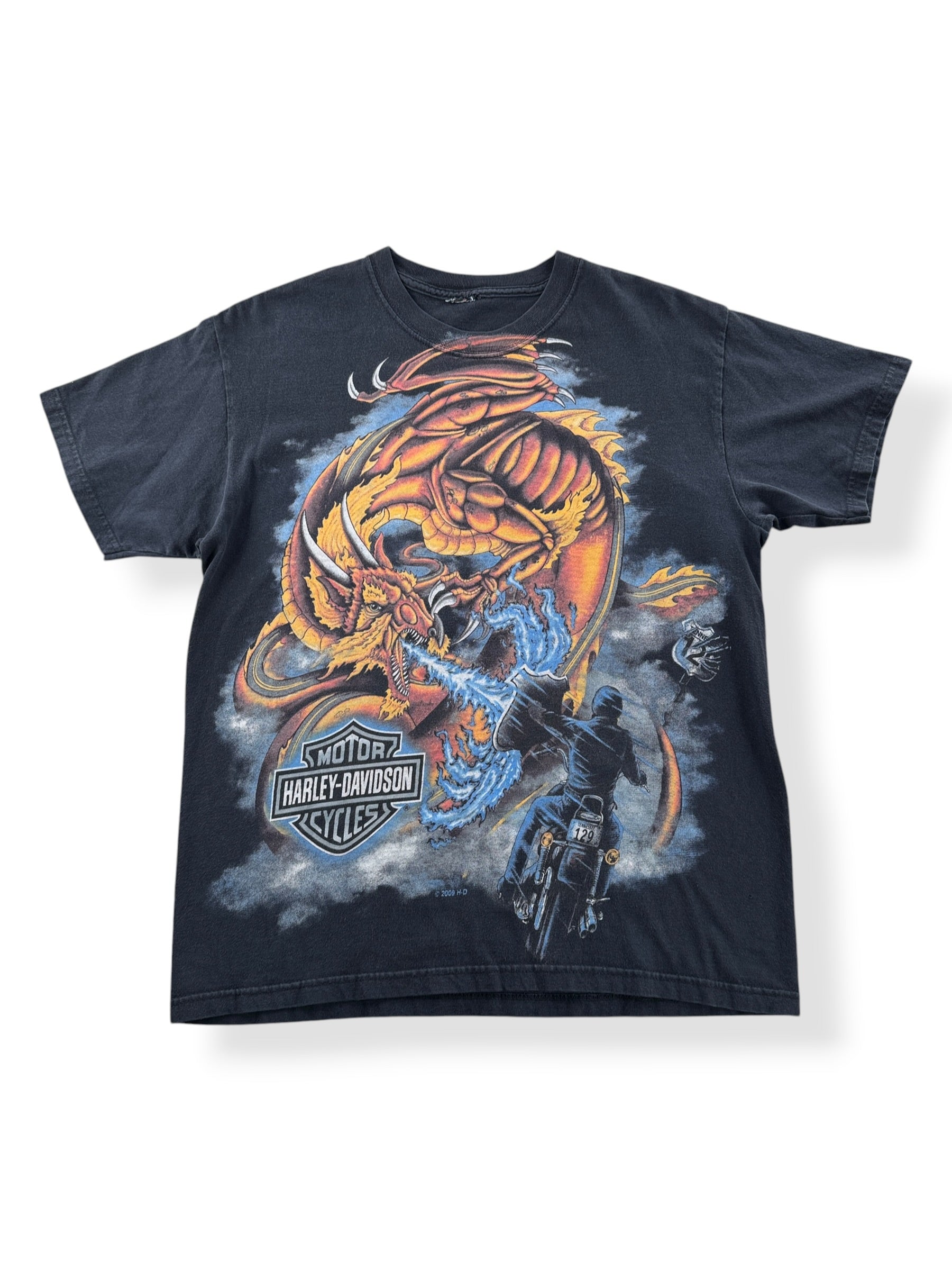 Front of 2009 AOP Dragon Harley Davidson Tee SZ M