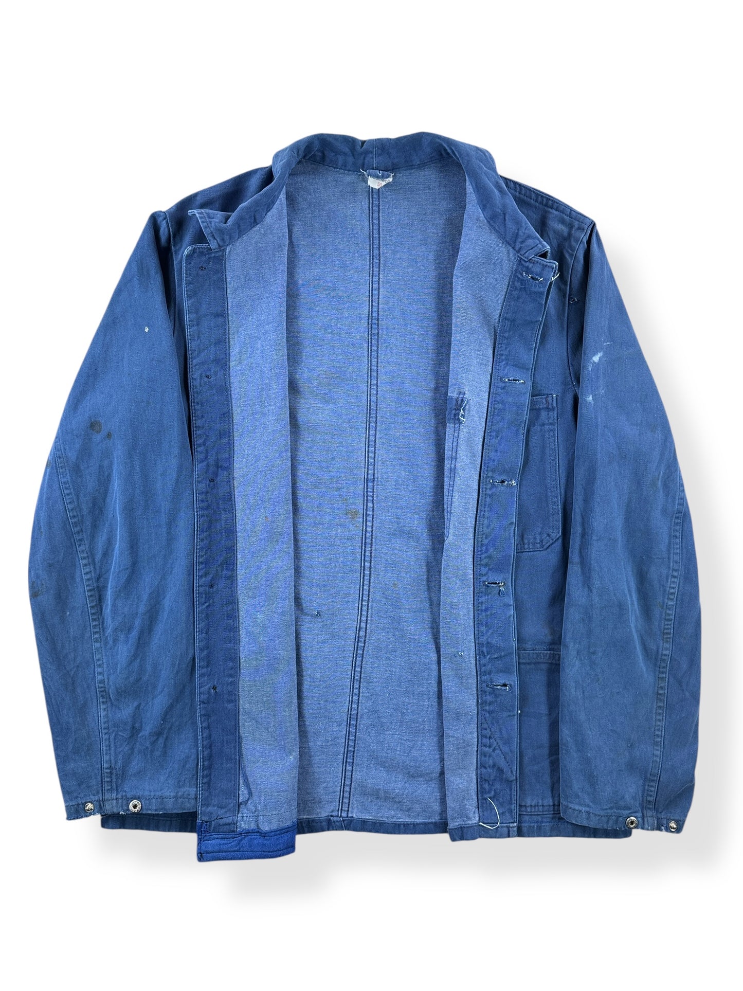Inside of Vintage Thrashed And Repaired French Chore Coat SZ L
