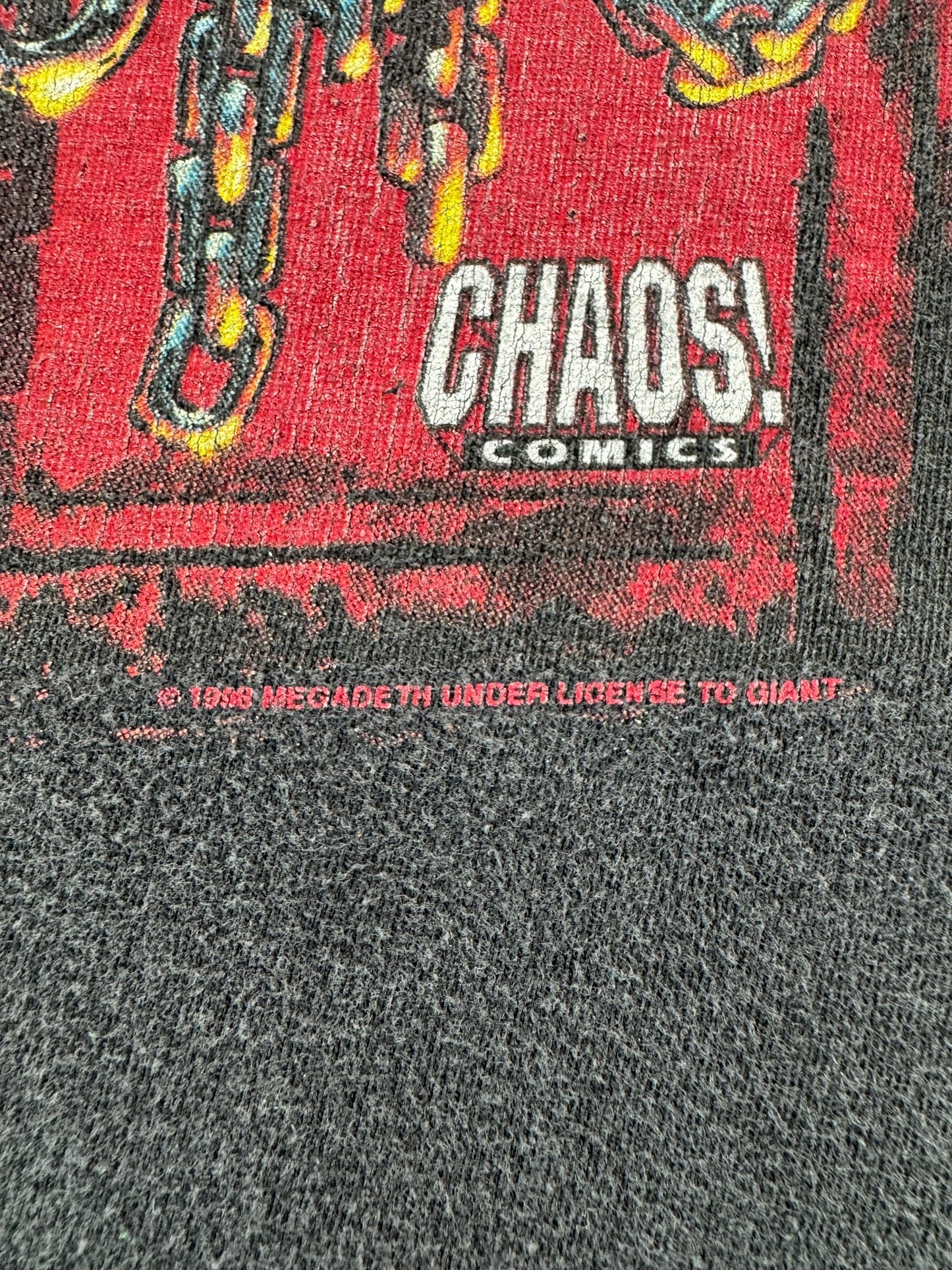 Graphic of Vintage 1998 Megadeath Chaos Comics Tee SZ L