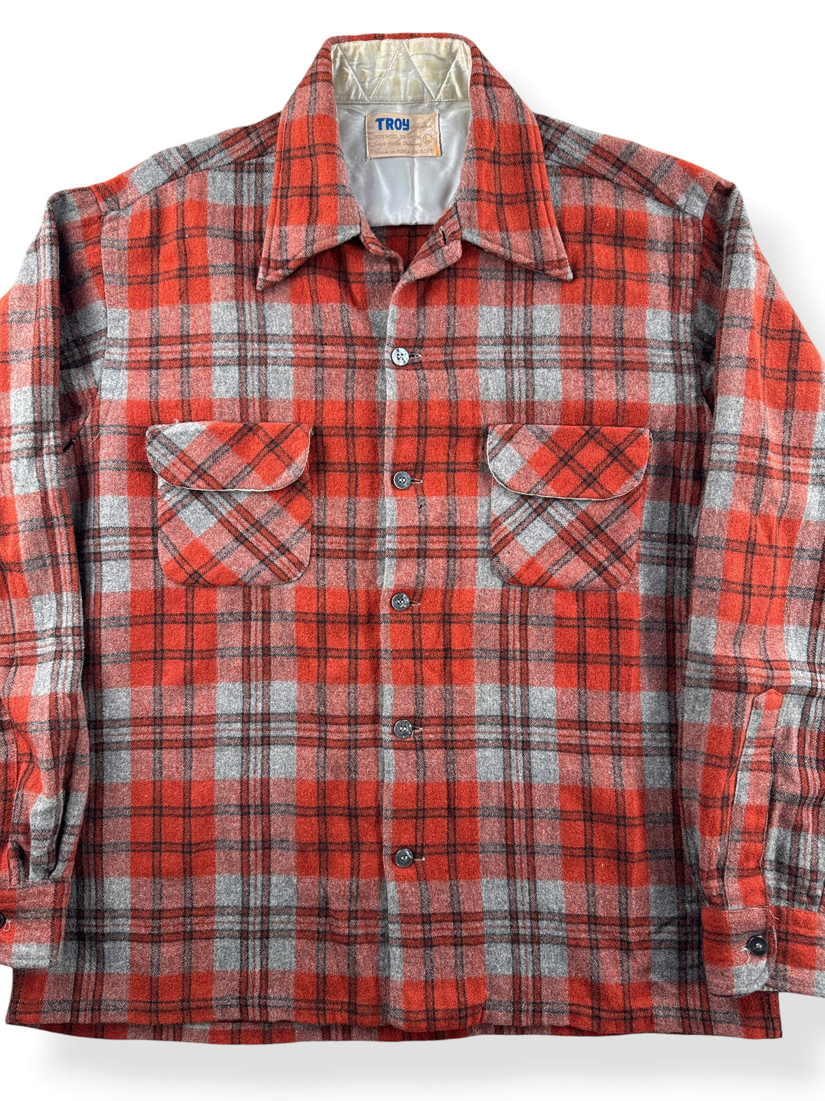 Close-up of Vintage 70s Troy Wool Blend Board Shirt SZ L