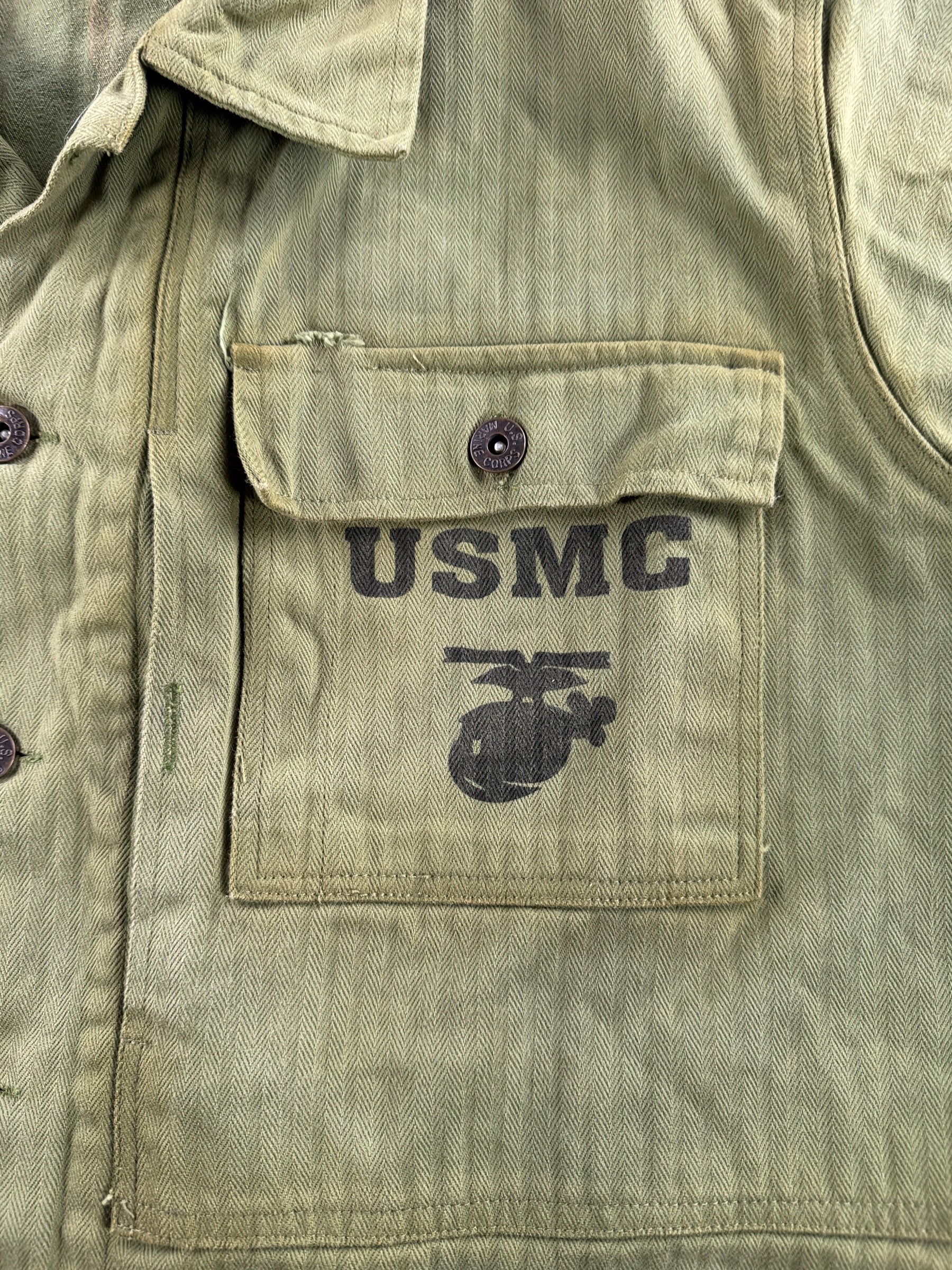 Close up of pocket on Repro WW2 USMC HBT Shirt