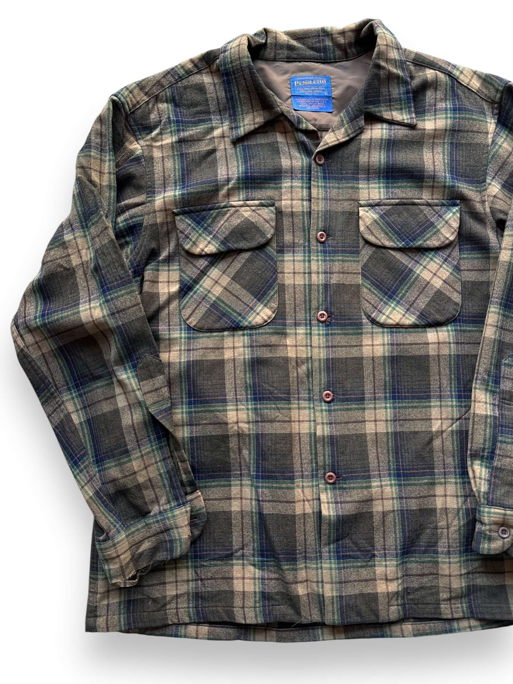 front right of Vintage Pendleton Brown/Green/Navy Board Shirt Flannel SZ L