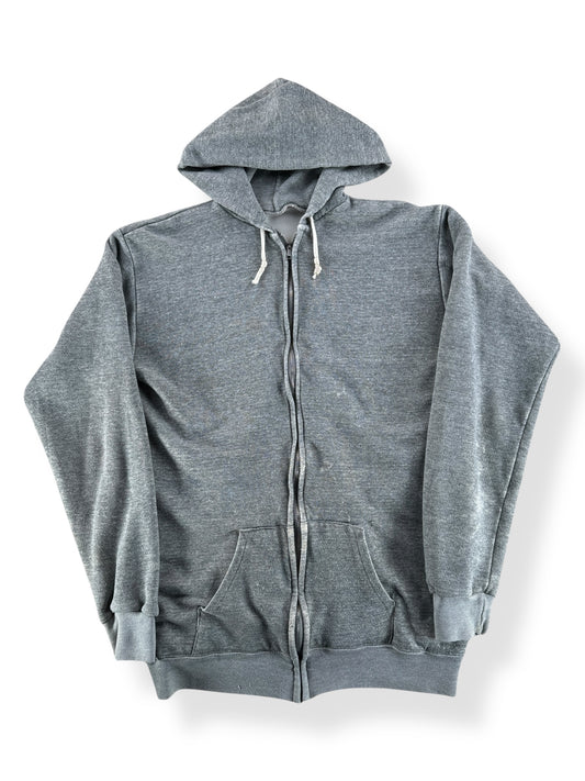 Front of Vintage Thermal Lined Zip Up Grey Hoodie SZ S