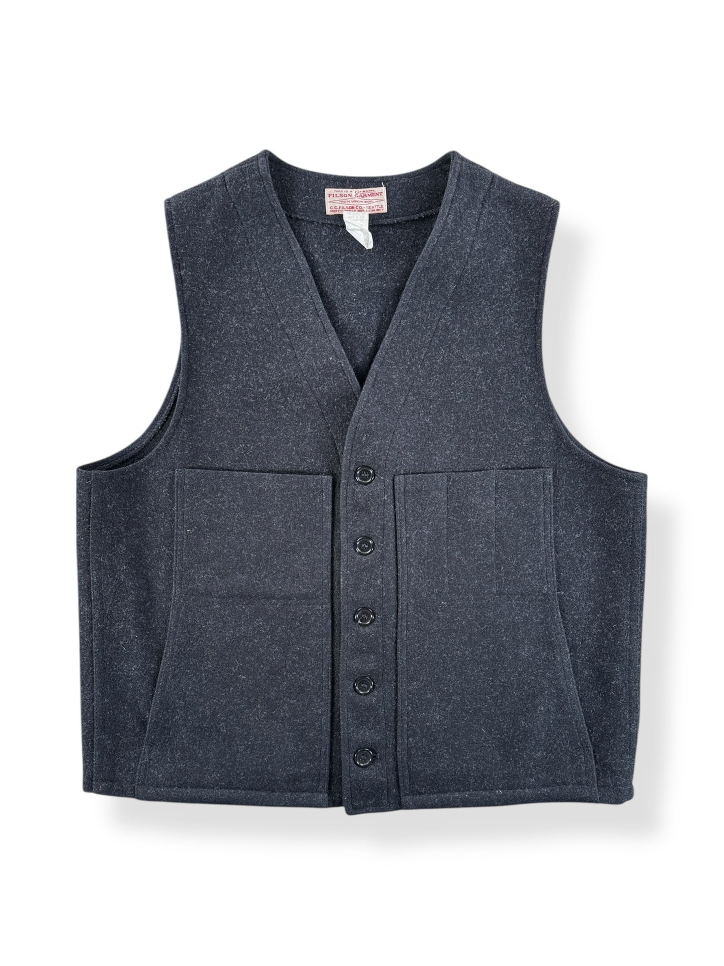 Front of Vintage Filson Black Style 20 Wool Vest SZ 44
