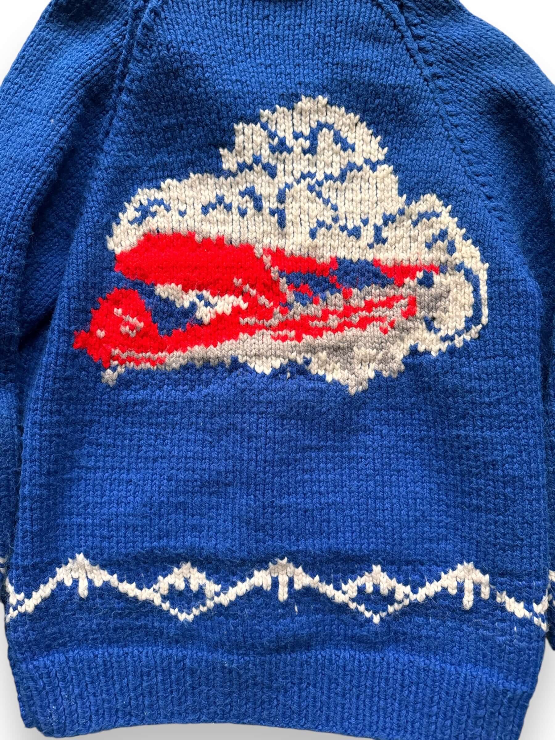 back close up of Vintage Airplane Themed Cowichan Sweater SZ M-L