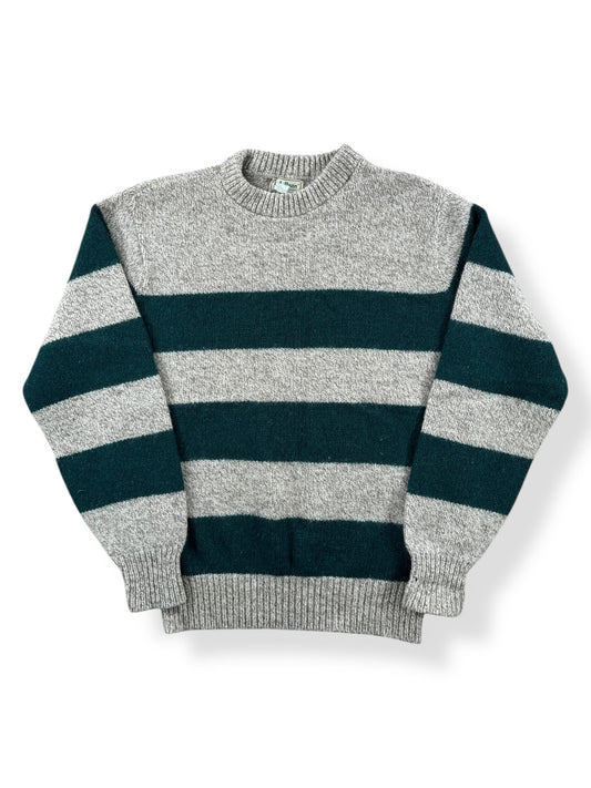 Front of Vintage LL Bean Green Striped Ragg Wool Blend Sweater SZ L