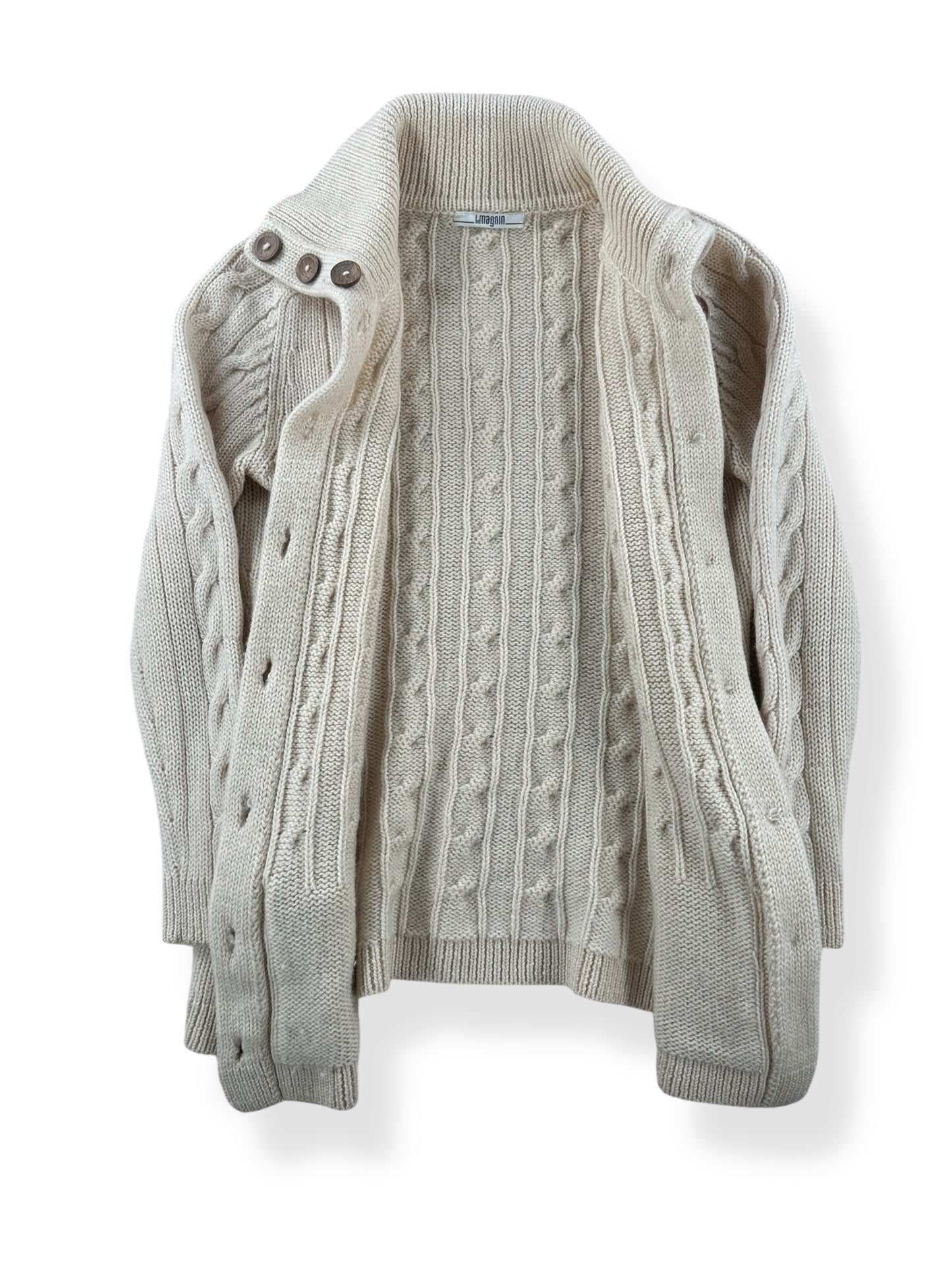 Inside of Vintage 70s I Magnin Cable Knit Cardigan SZ XS
