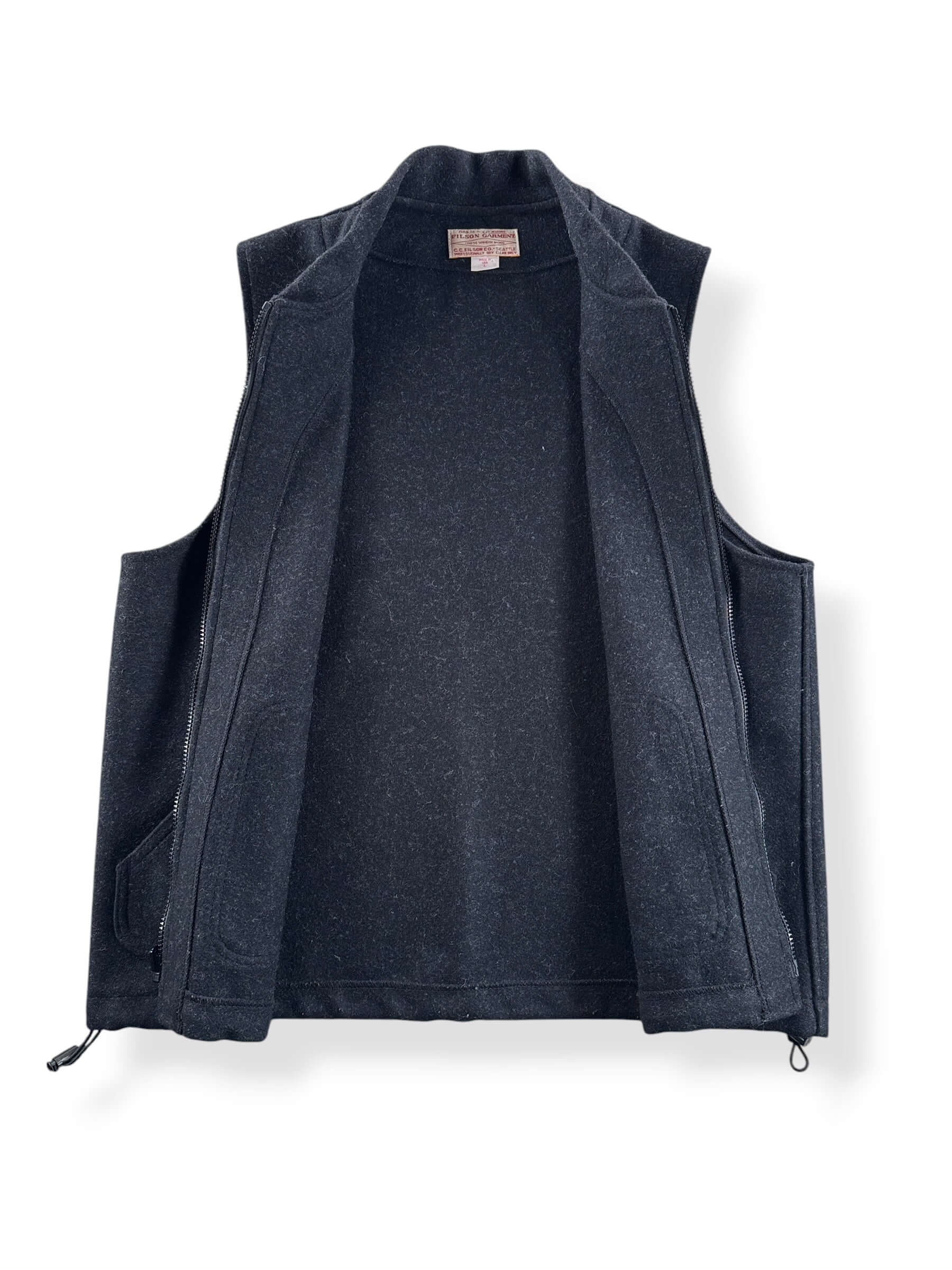Inside of Filson Wool Zip Vest SZ L