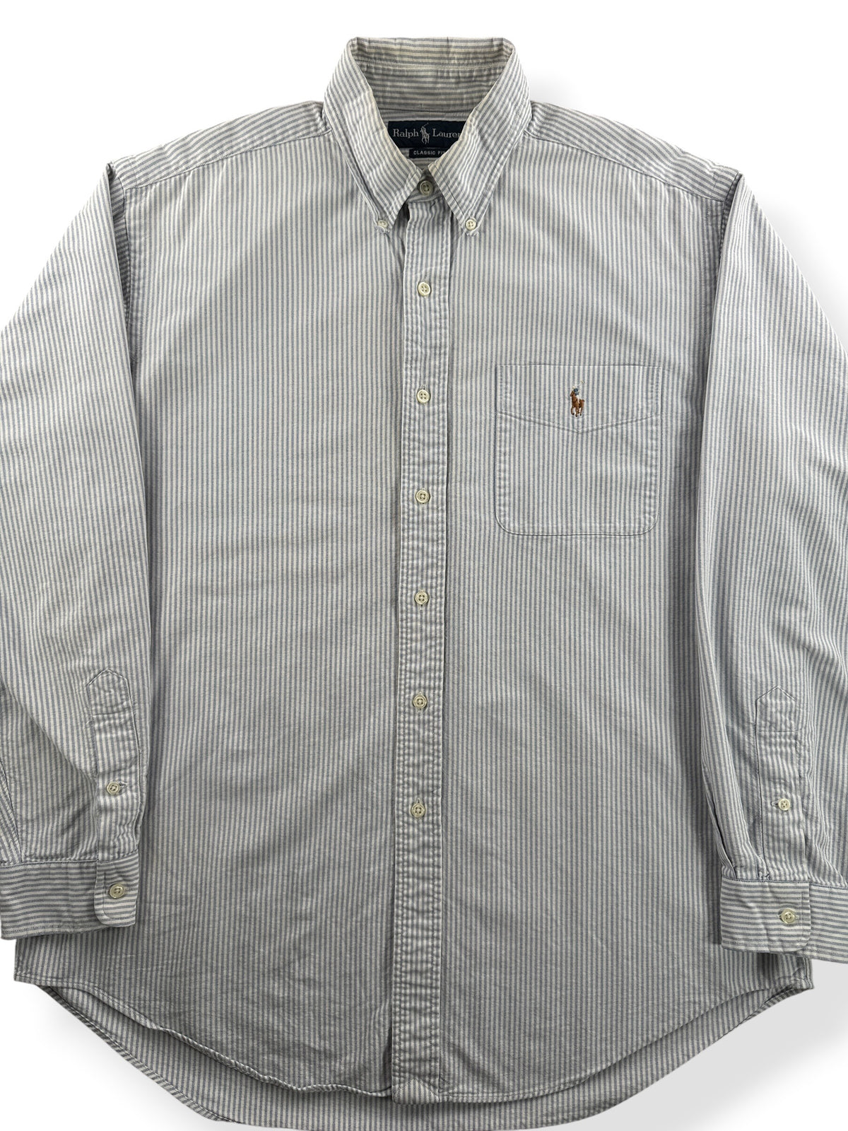 Close-up of Vintage Ralph Lauren Striped Oxford Shirt SZ L