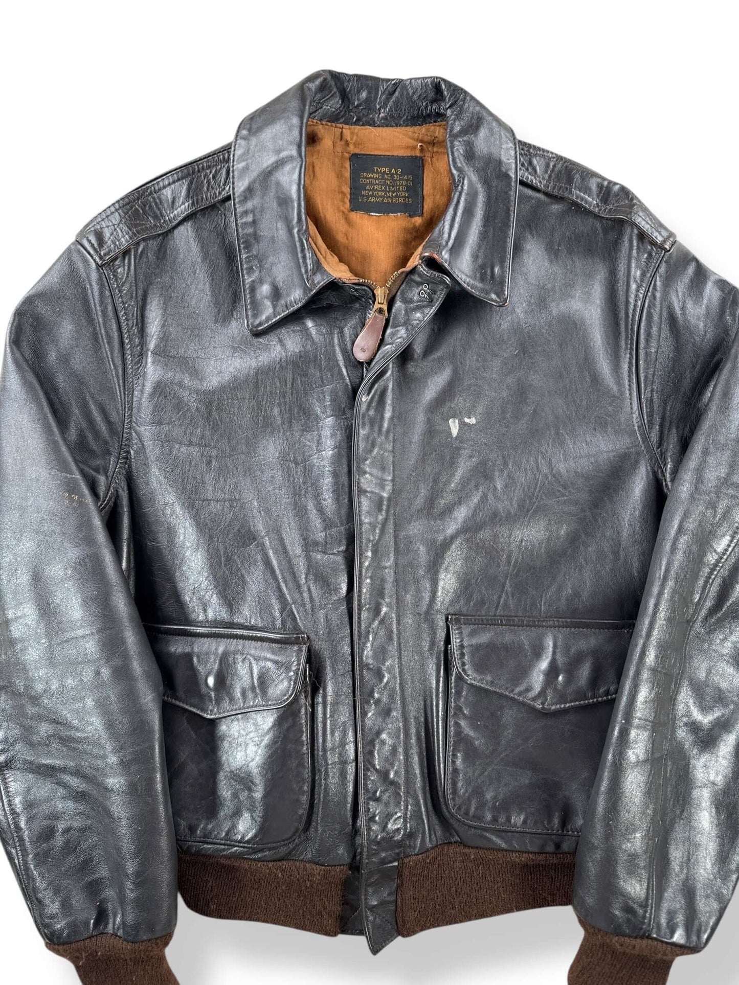 Front Close Up of Vintage Avirex A-2 Jacket SZ L