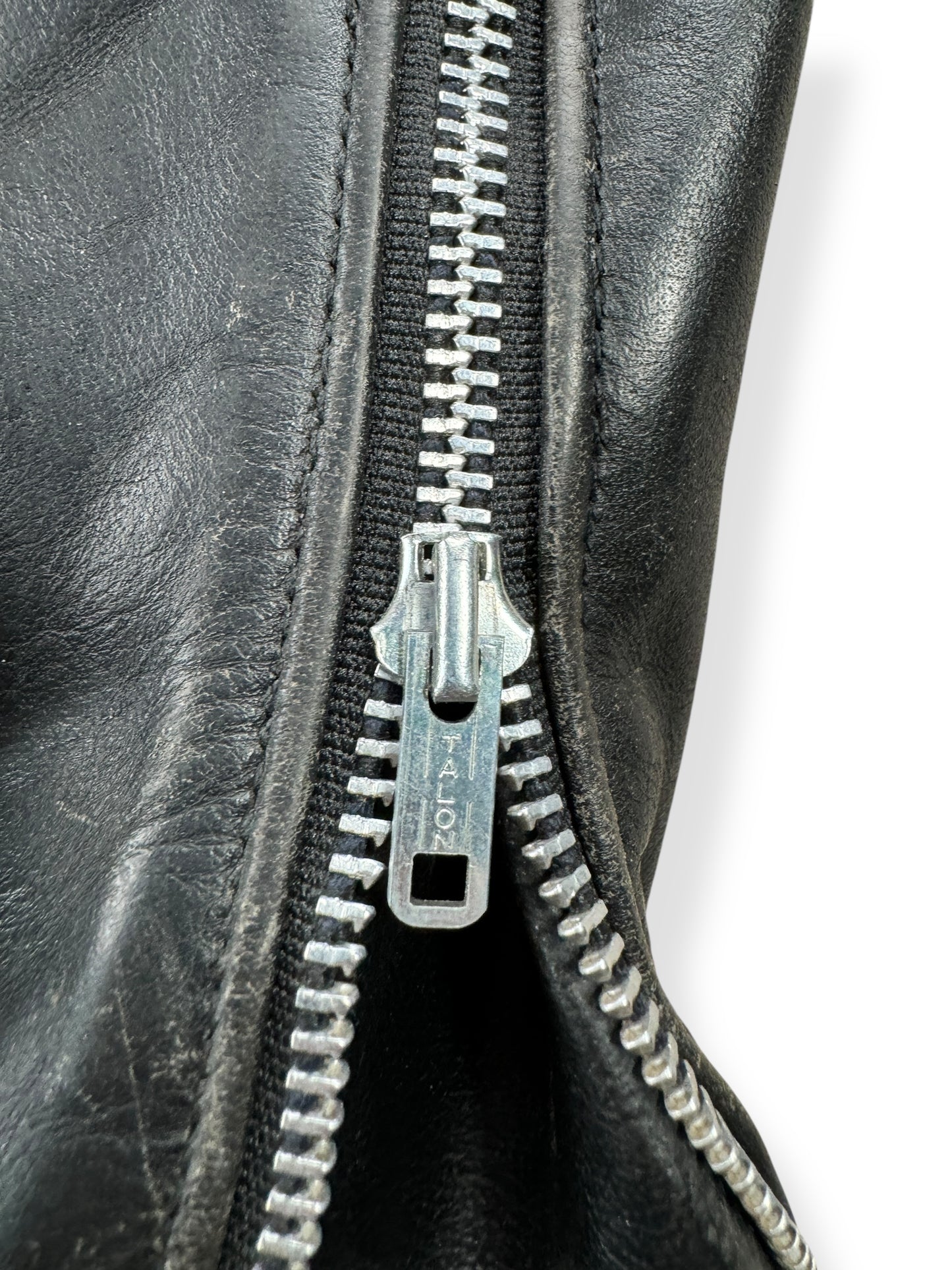 Zipper on Vintage Cycle Rider Leather Jacket SZ 46