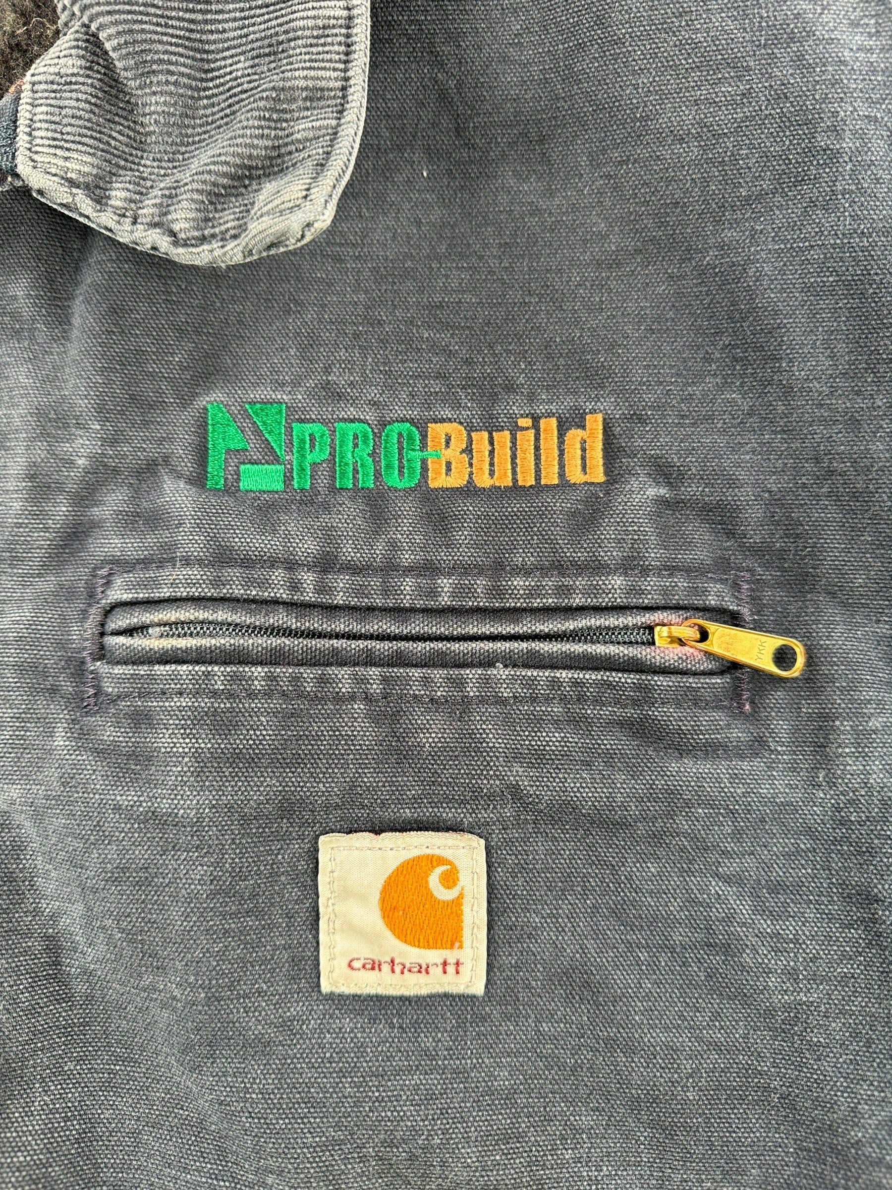 Label on Vintage ProBuild Carhartt Detroit Jacket SZ 48