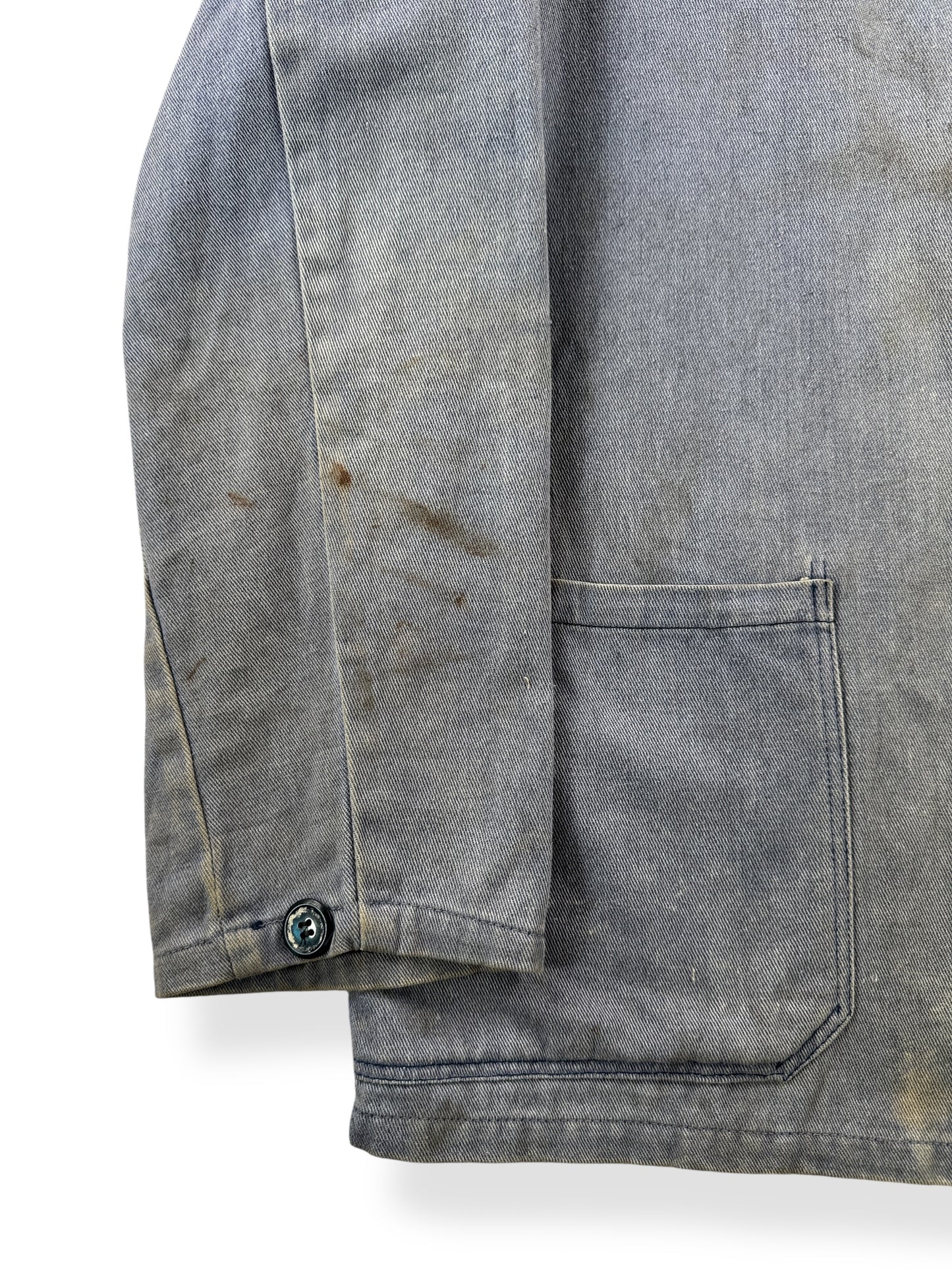 Stains on Vintage Greyish Blue French Chore Coat SZ M