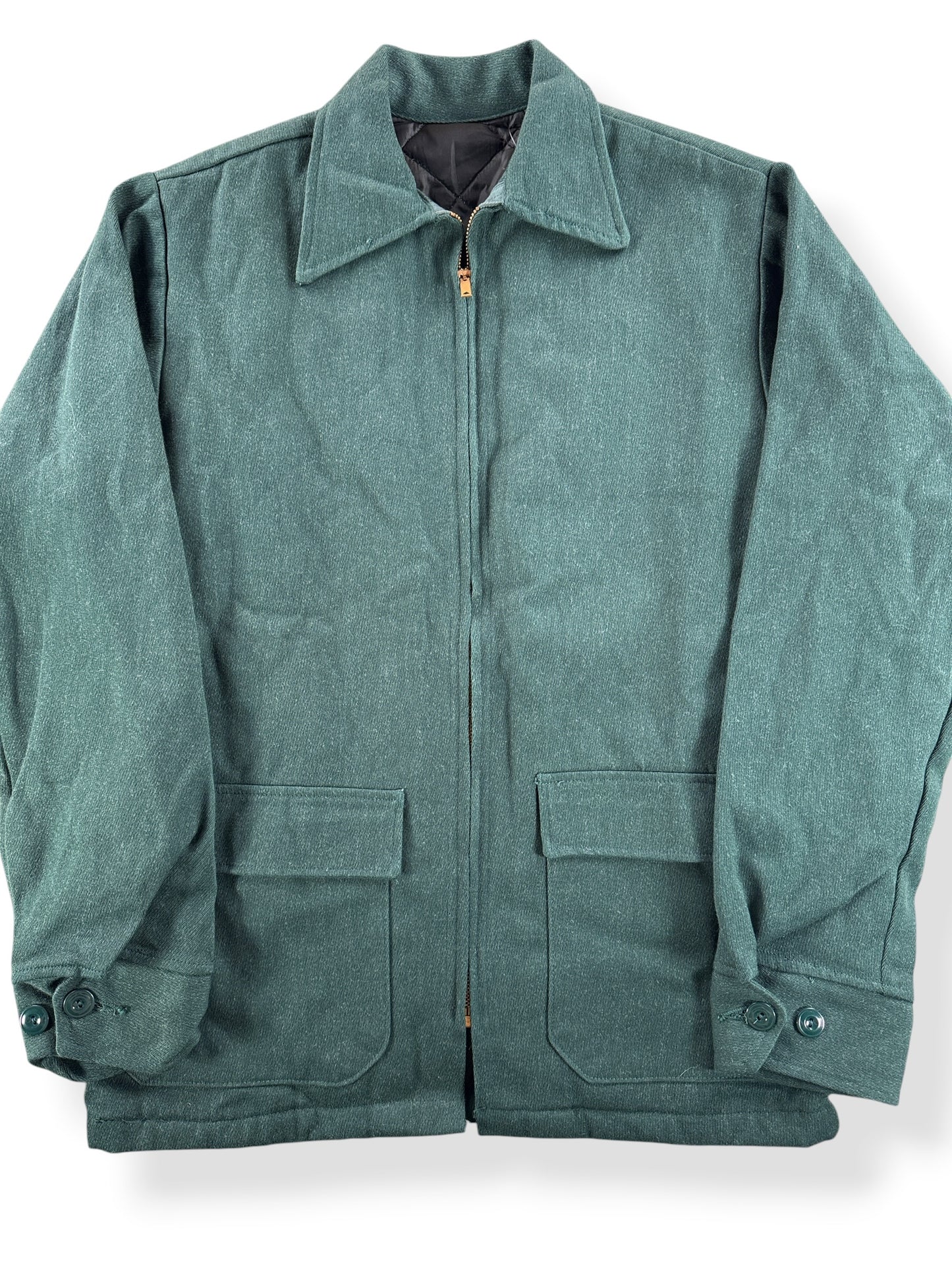 Front Close Up of Vintage Green Quilted Cotton Twill Work Jacket SZ 36