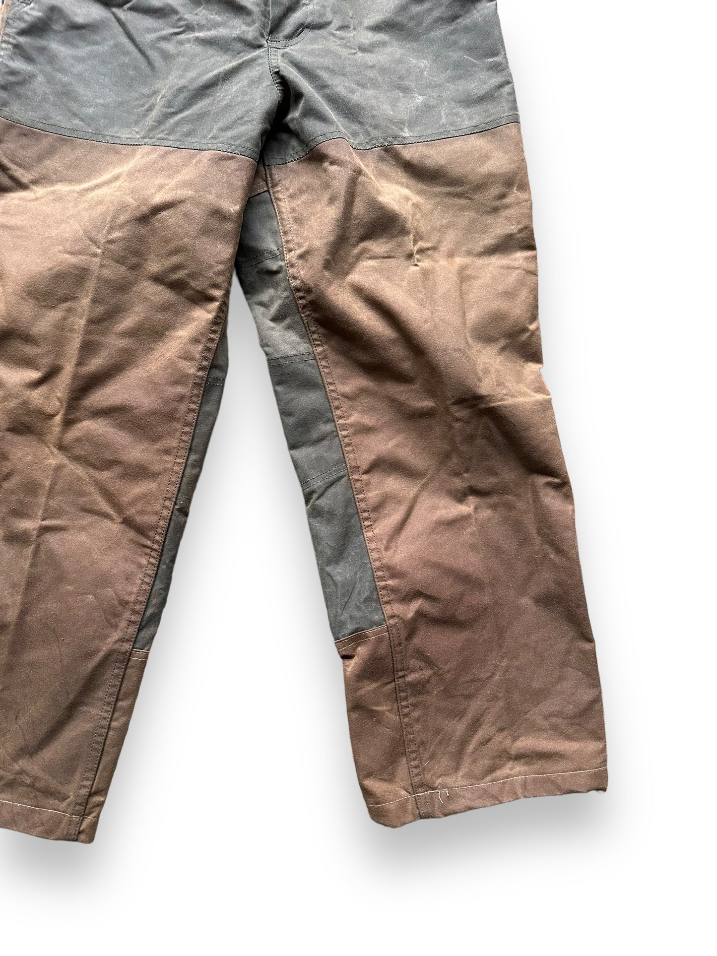 Front Left Pant Left View of Vintage Filson Tin Cloth Double Hunting Pants W34 |  Barn Owl Vintage Goods | Filson Bargain Outlet Seattle