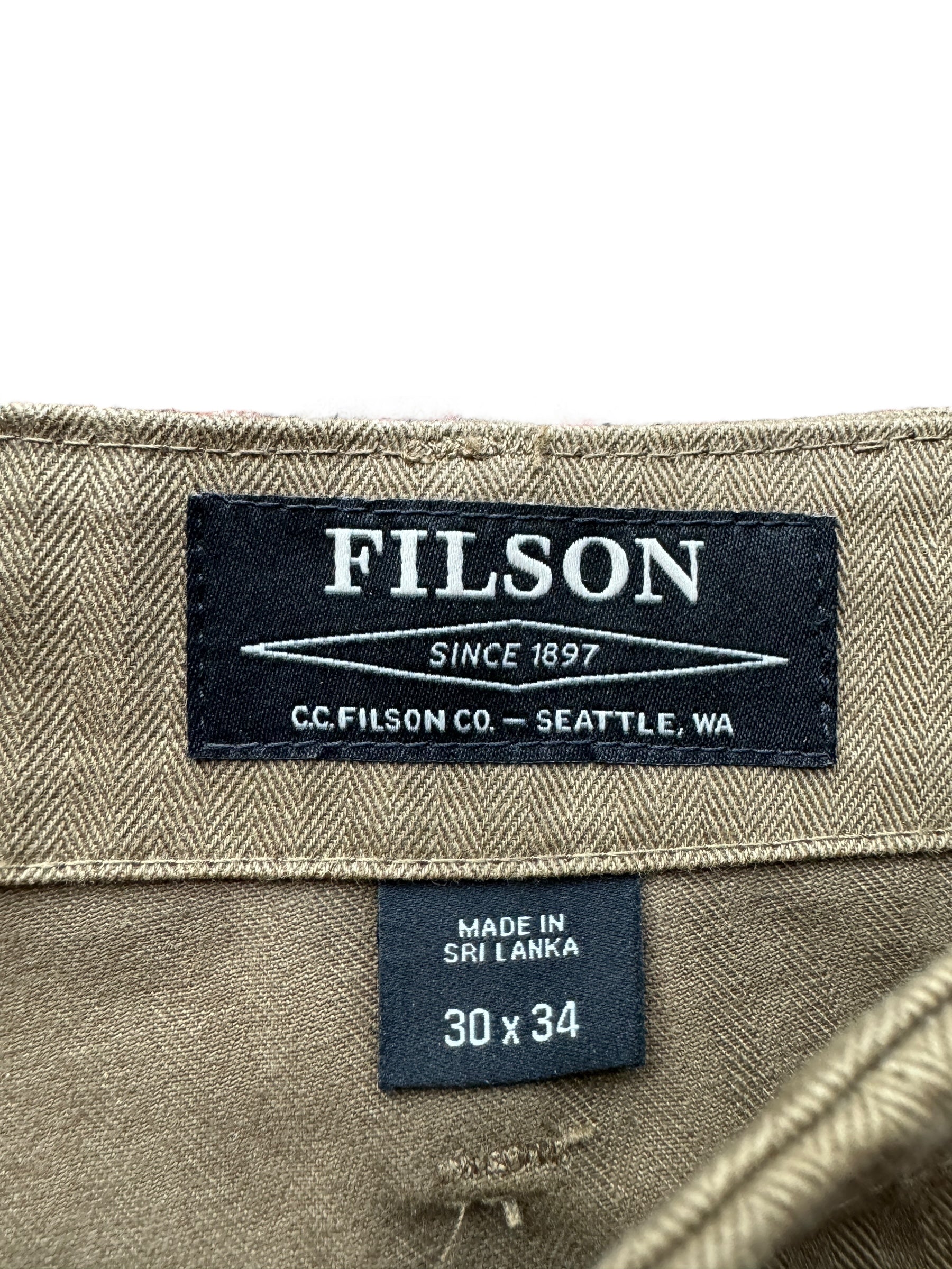 Label on Modern NOS Filson HBT Field Supply Pants W32