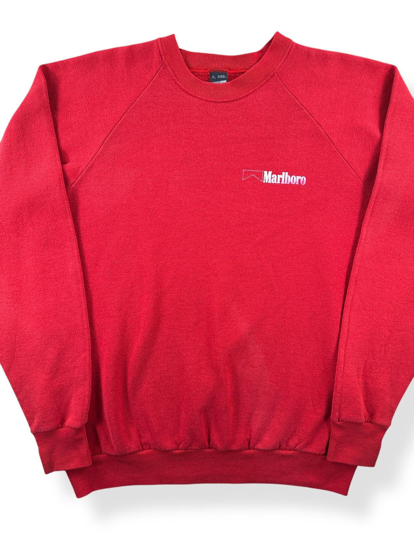 Front Close Up of Vintage Red Screen Stars Marlboro Crewneck SZ XL (Fits M)