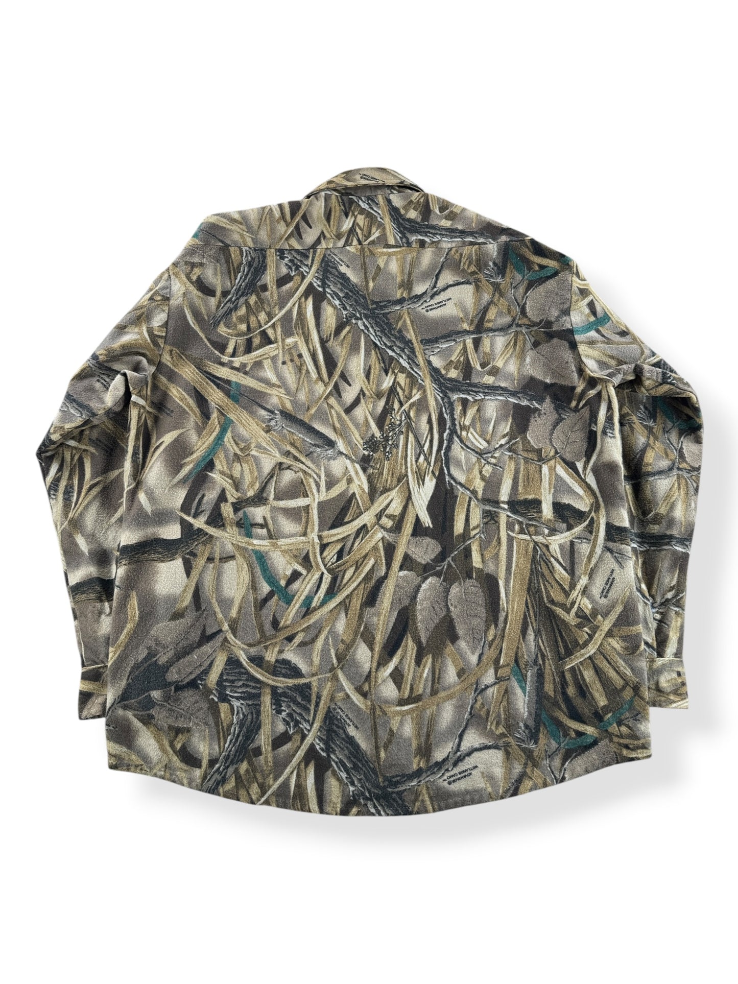 Back of Vintage Herter's Wetlands Camo Chamois Cloth Shirt SZ XXL