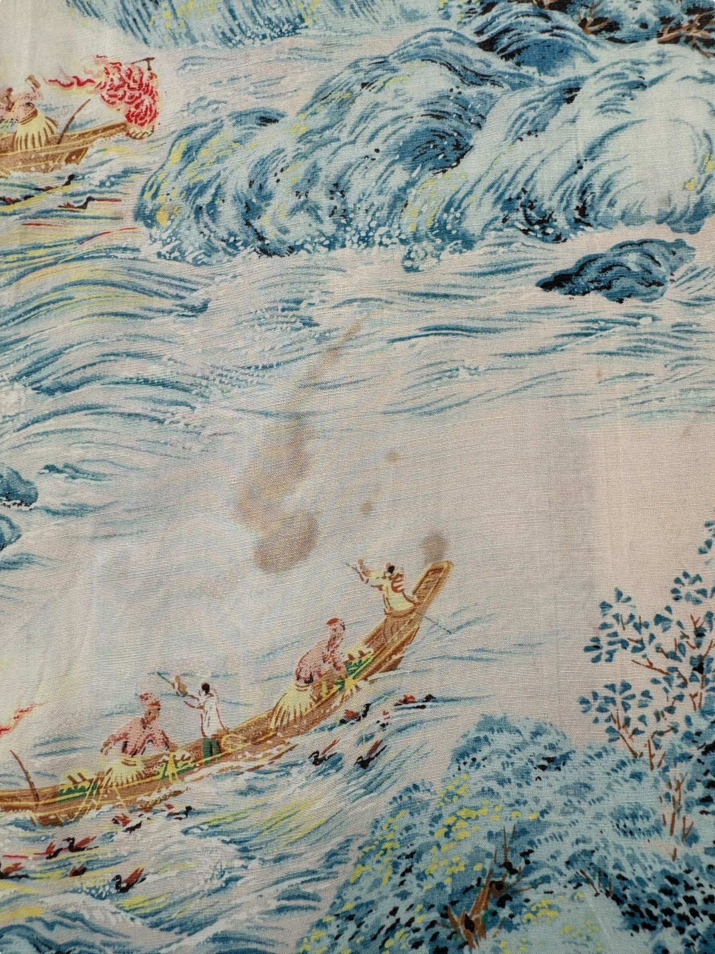 Stain on Vintage Penney's Blue Rayon Aloha Shirt SZ L