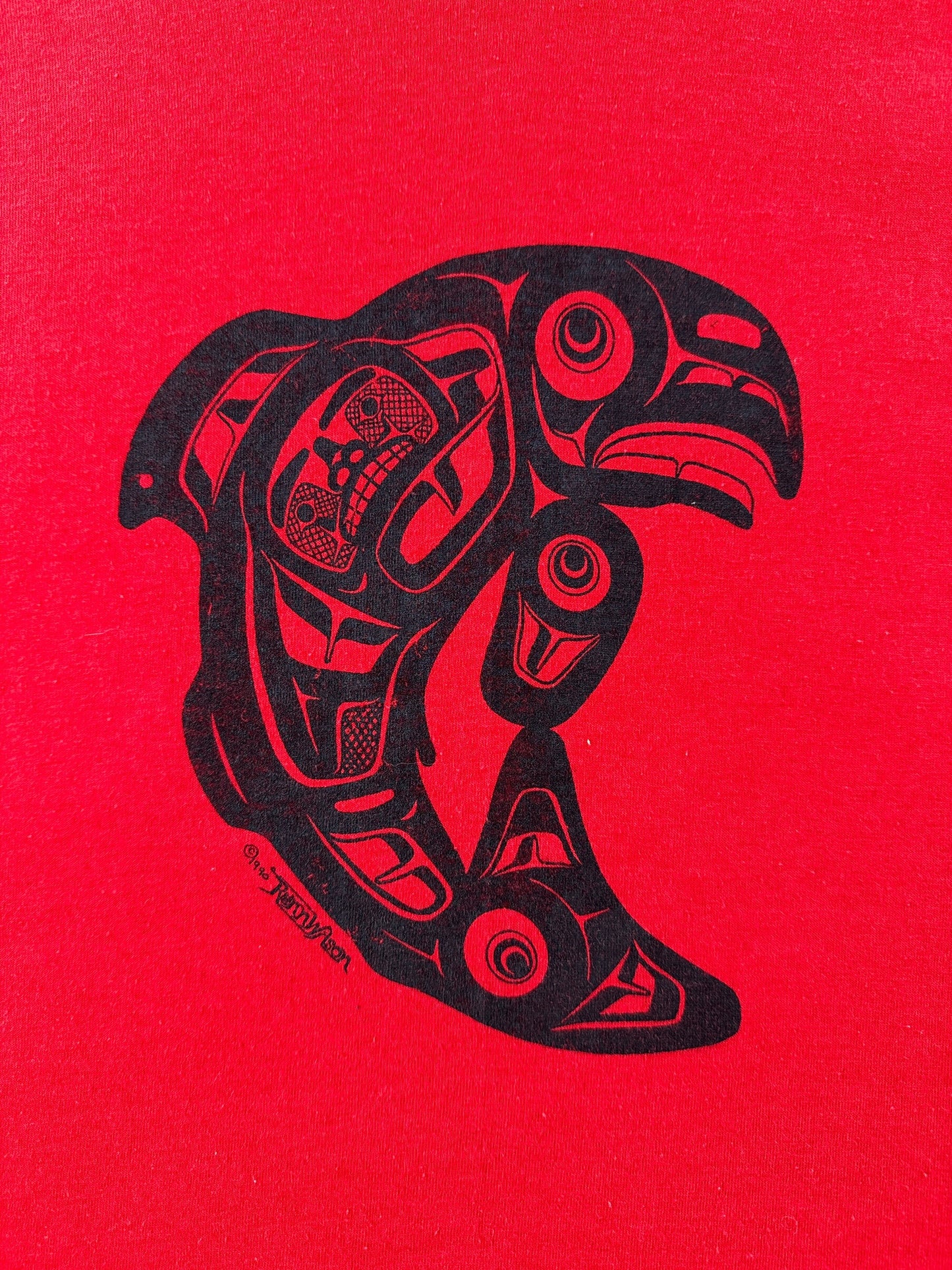 Graphic on Vintage Red 1990 First Nations Orca Tee SZ L