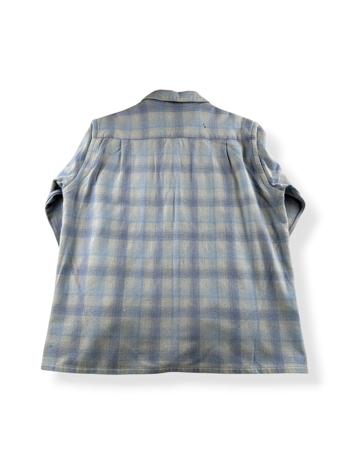 Back of Vintage Highlander Woolen Mills Blue Plaid Flannel SZ L - AS IS