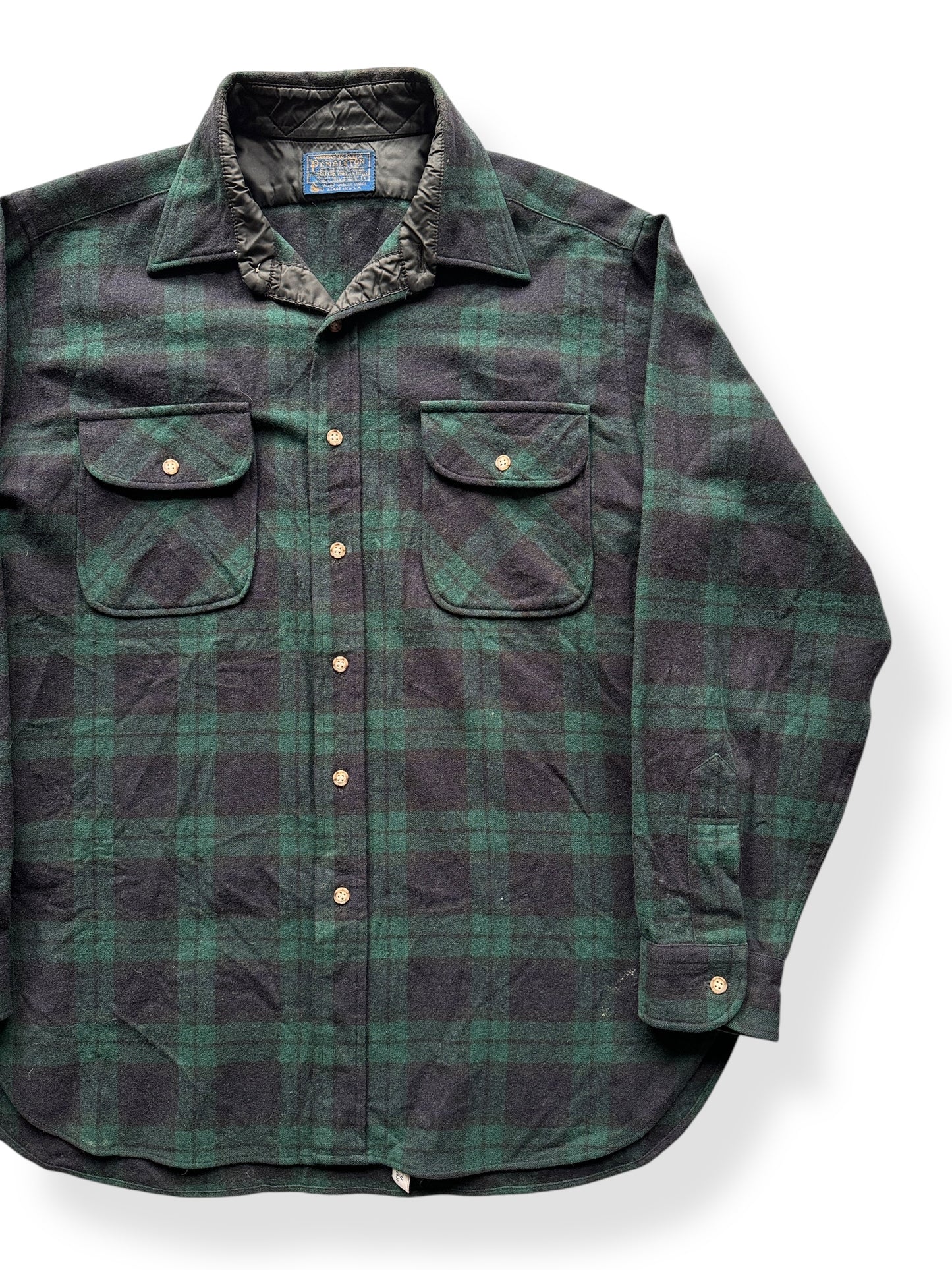 Front Left of Pendy Blackwatch Tartan Flannel SZ L