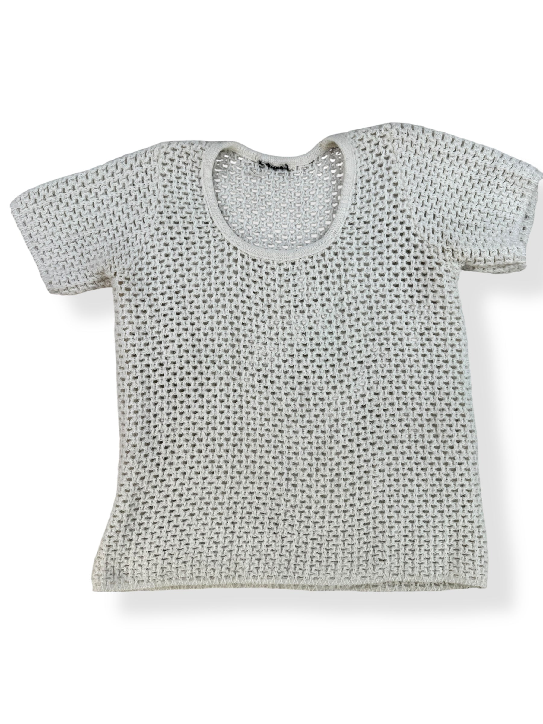 Front of 1960s White Short Sleeve Sweater M