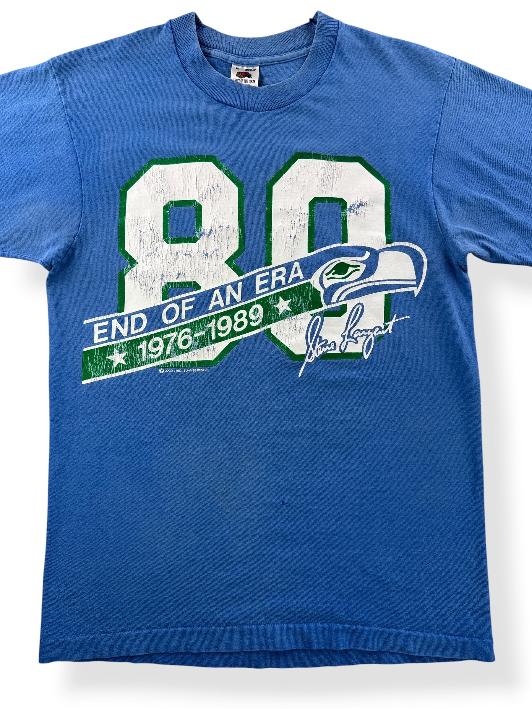 Close-up of Vintage 1989 Seahawks Steve Largent End of An Era Tee SZ M (Fits S)