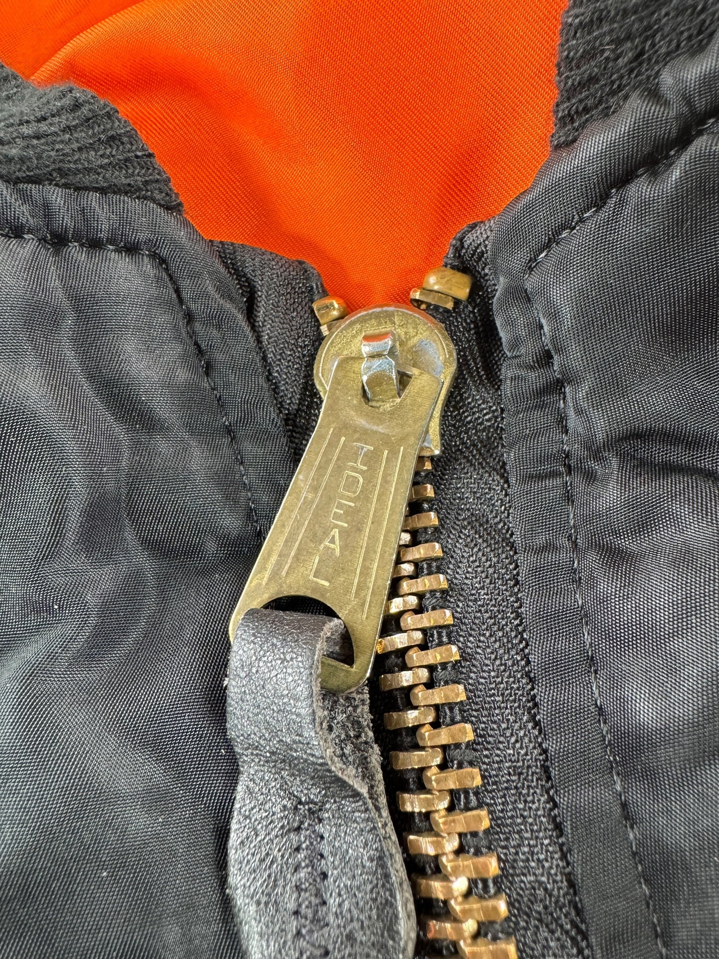 Zipper on Vintage Alpha Industries Vietnam Era MA1 Bomber Jacket SZ