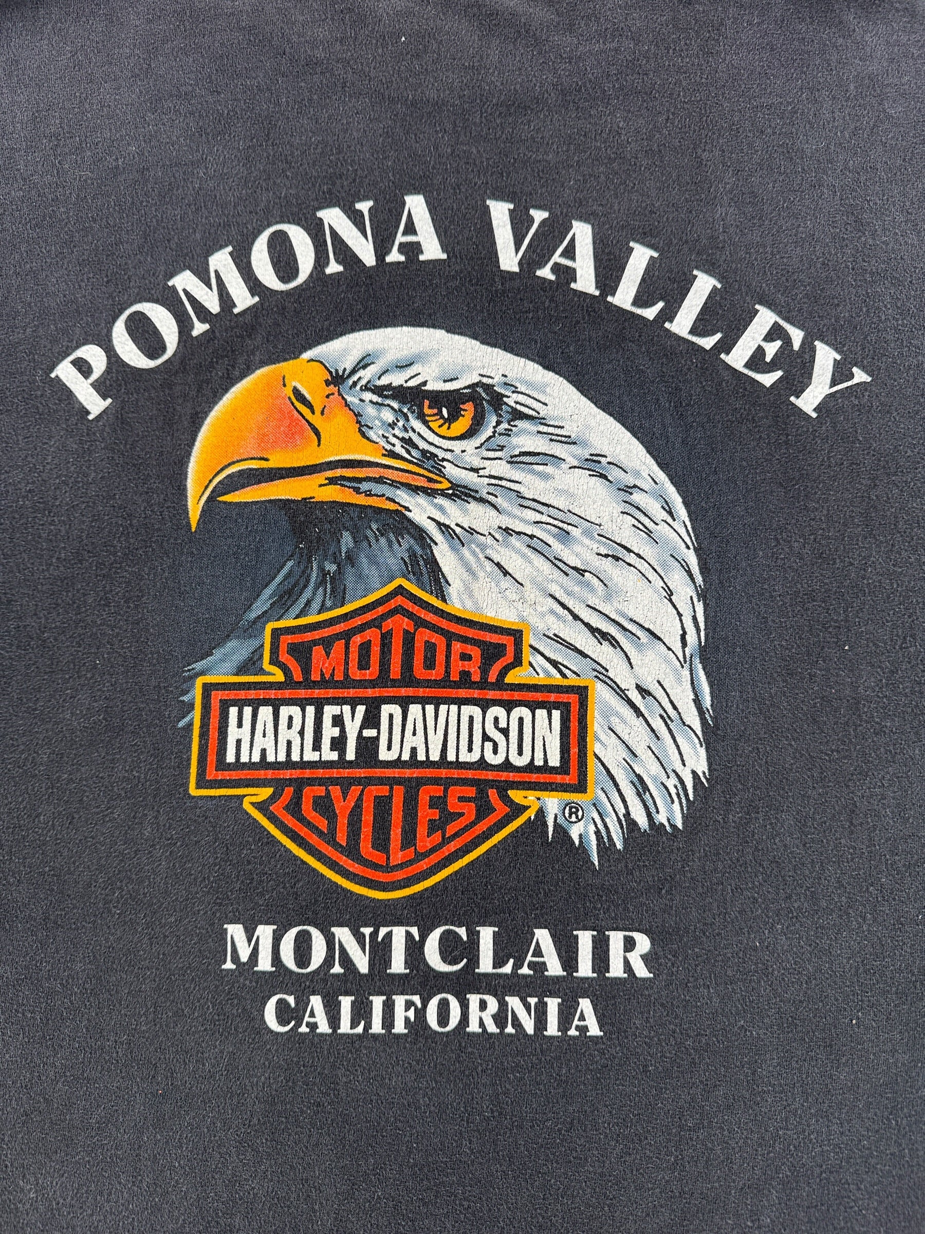 Back Graphic of Vintage Pomona Valley Harley Davidson Tee SZ XXL