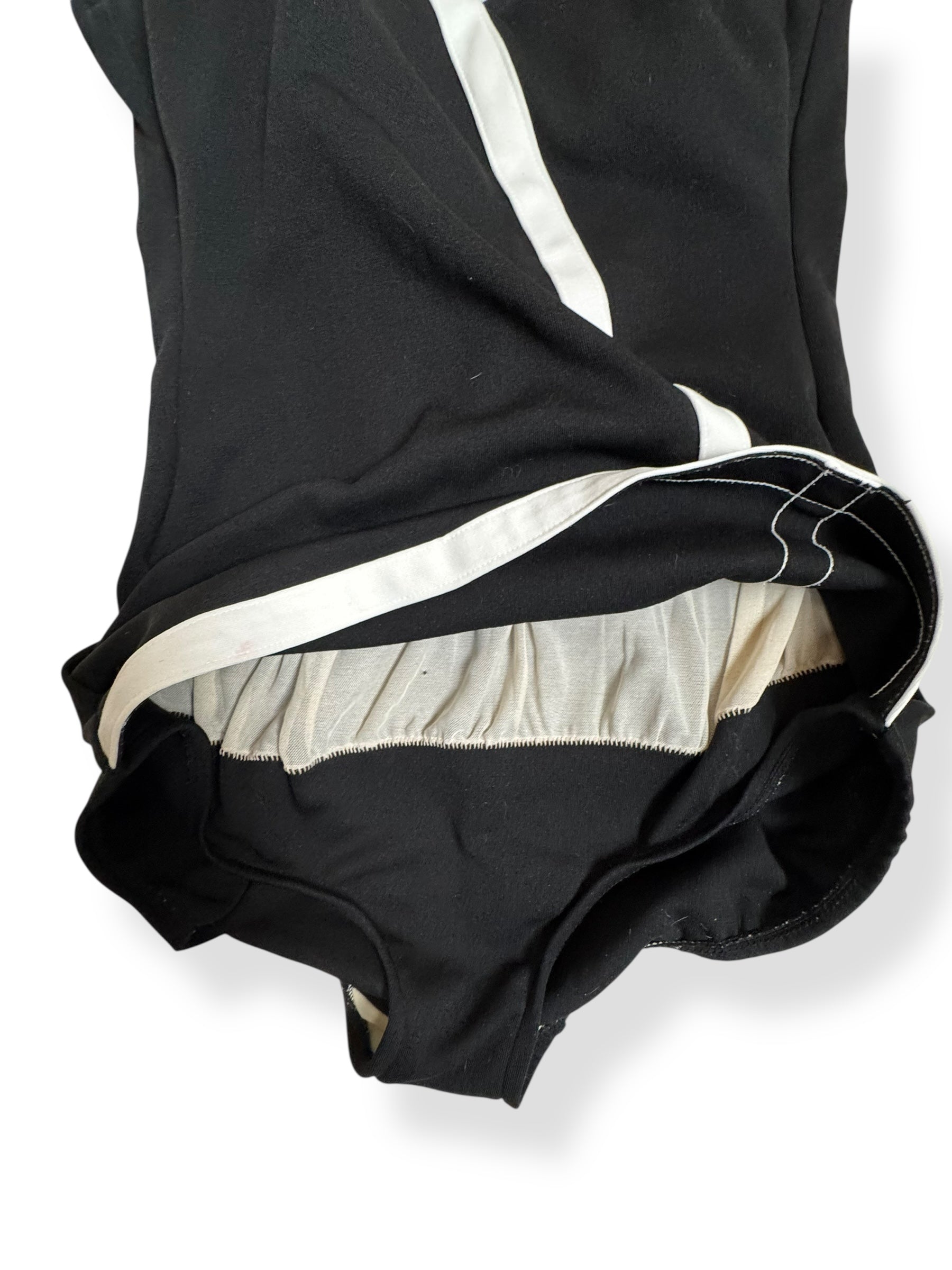 Under skirt view of 1970s Black and White Carriage Court Piece Bathing Suit L