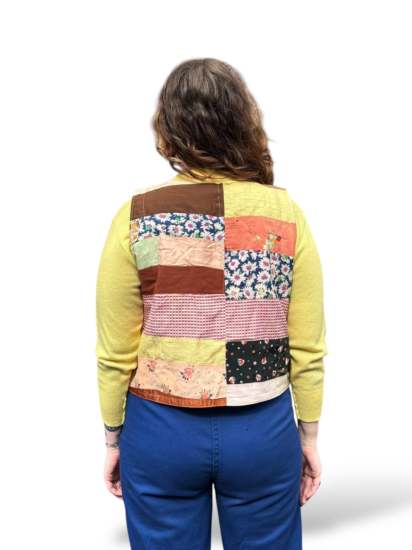 On Body Back of Archive Craft X Barn Owl Vintage Quilt Tie Tank SZ S