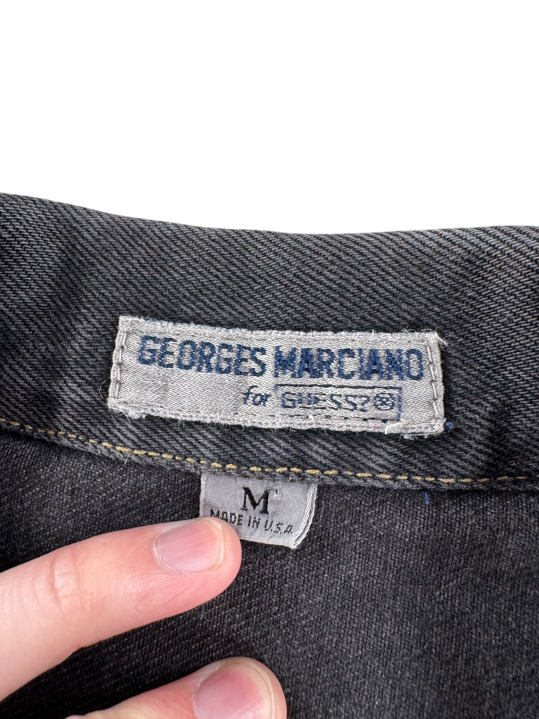 Label on Vintage Guess Black Denim Jacket SZ M
