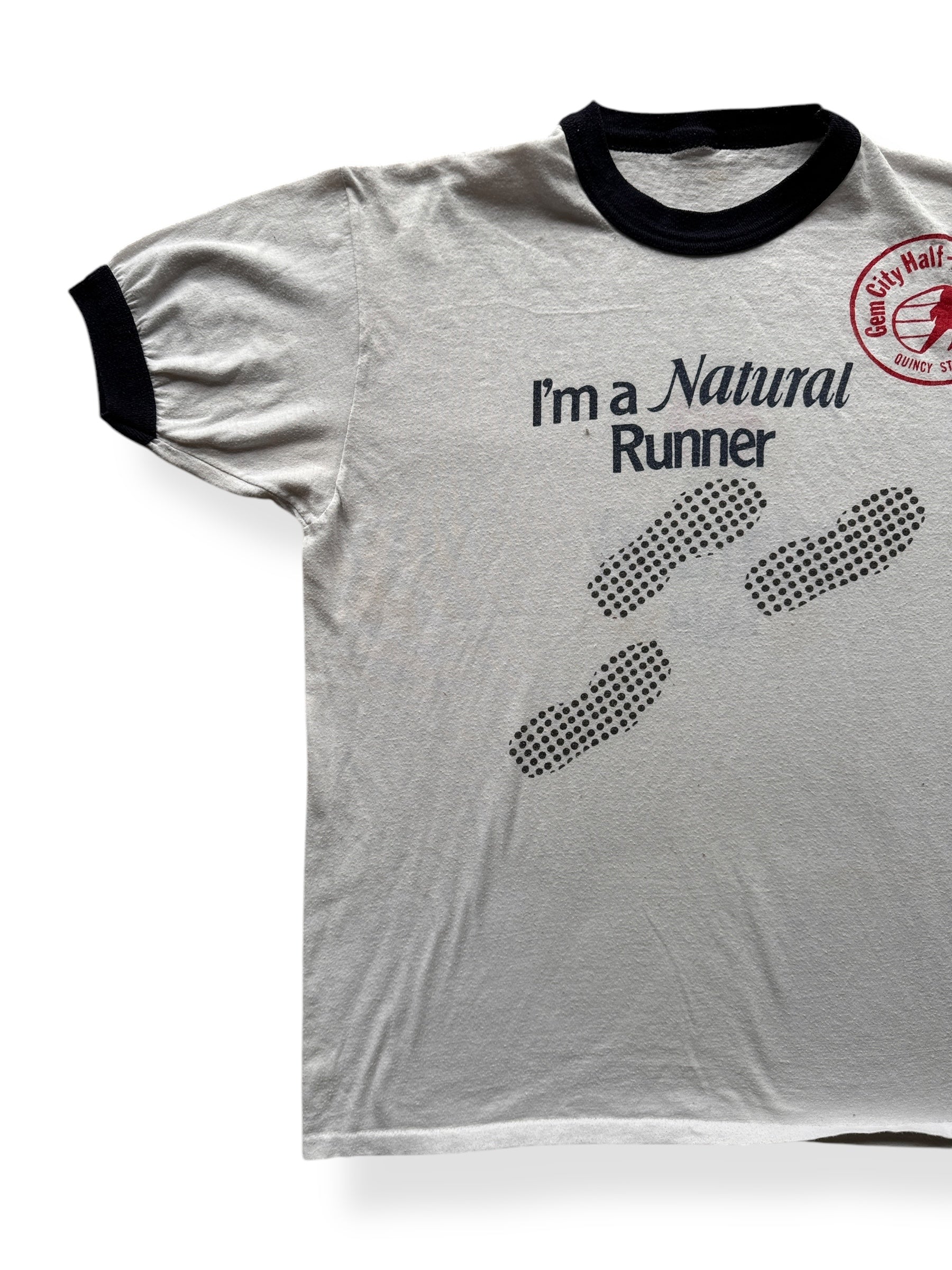 Front Right of Vintage I'm A Runner Ringer Tee SZ M