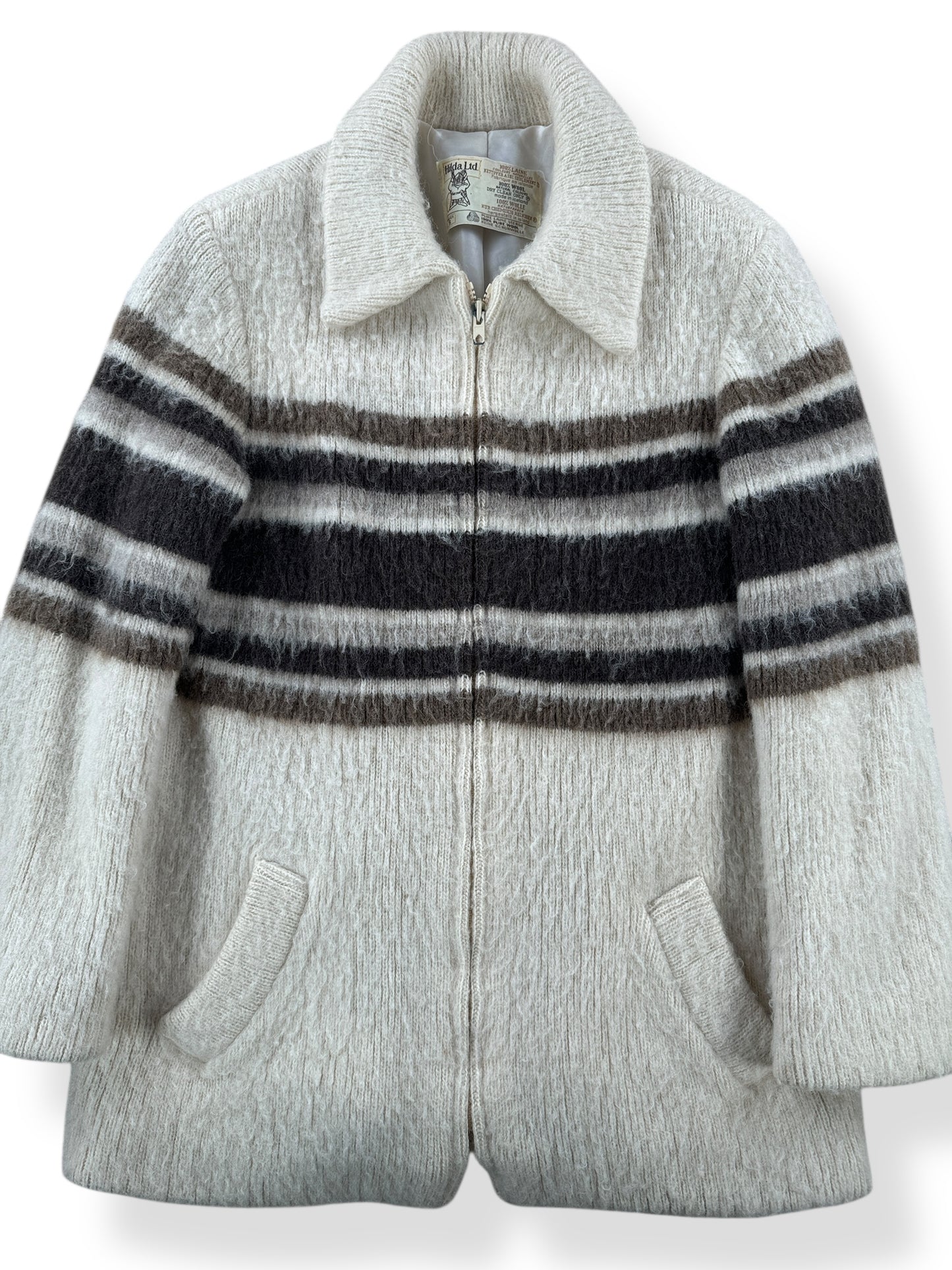 Front Close Up of Vintage Lined Icelandic Wool Zip Up Sweater SZ S